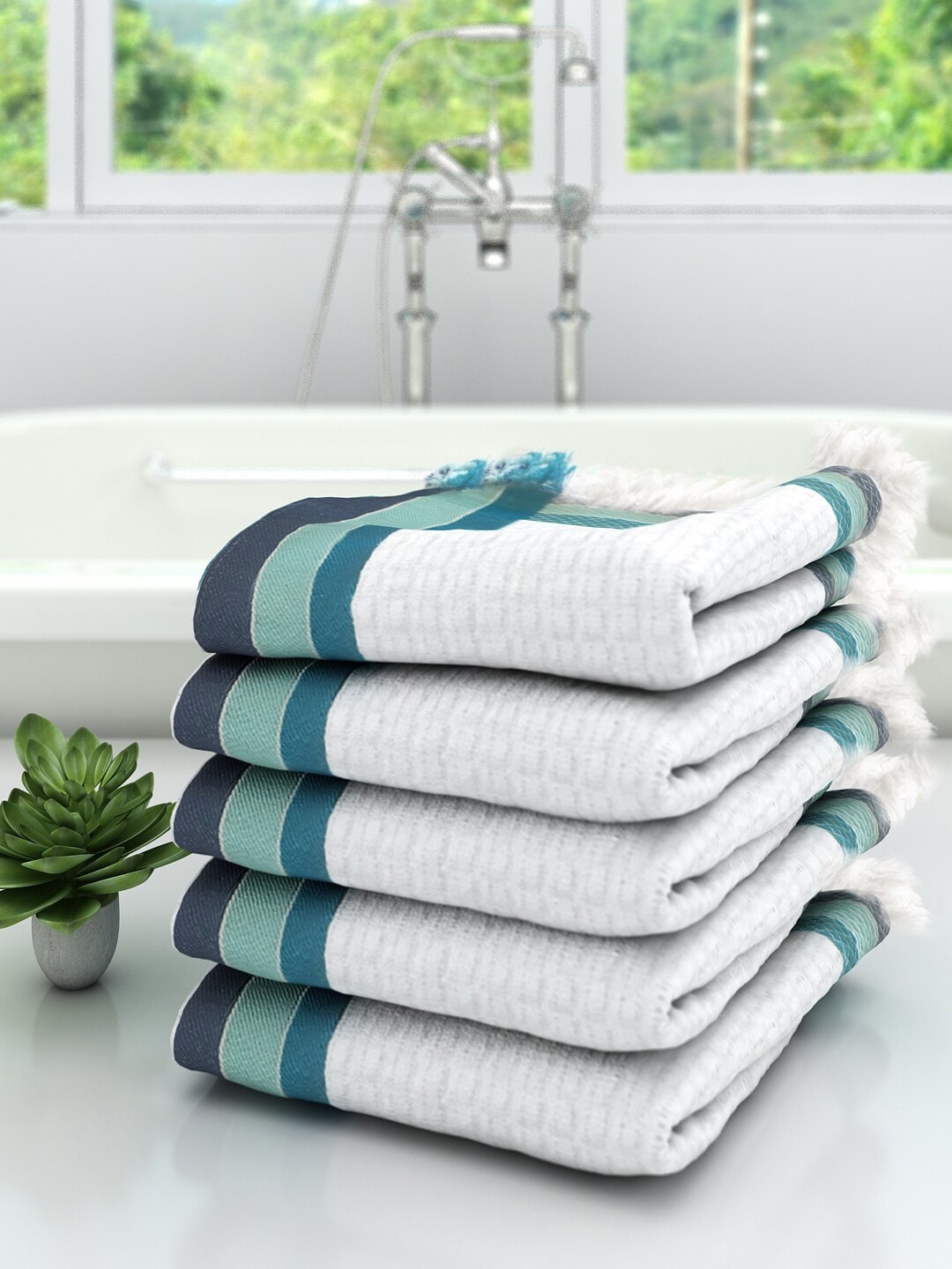 

Athom Trendz White Set Of 5 100% Premium Cotton & High Absorbant Bath Towel