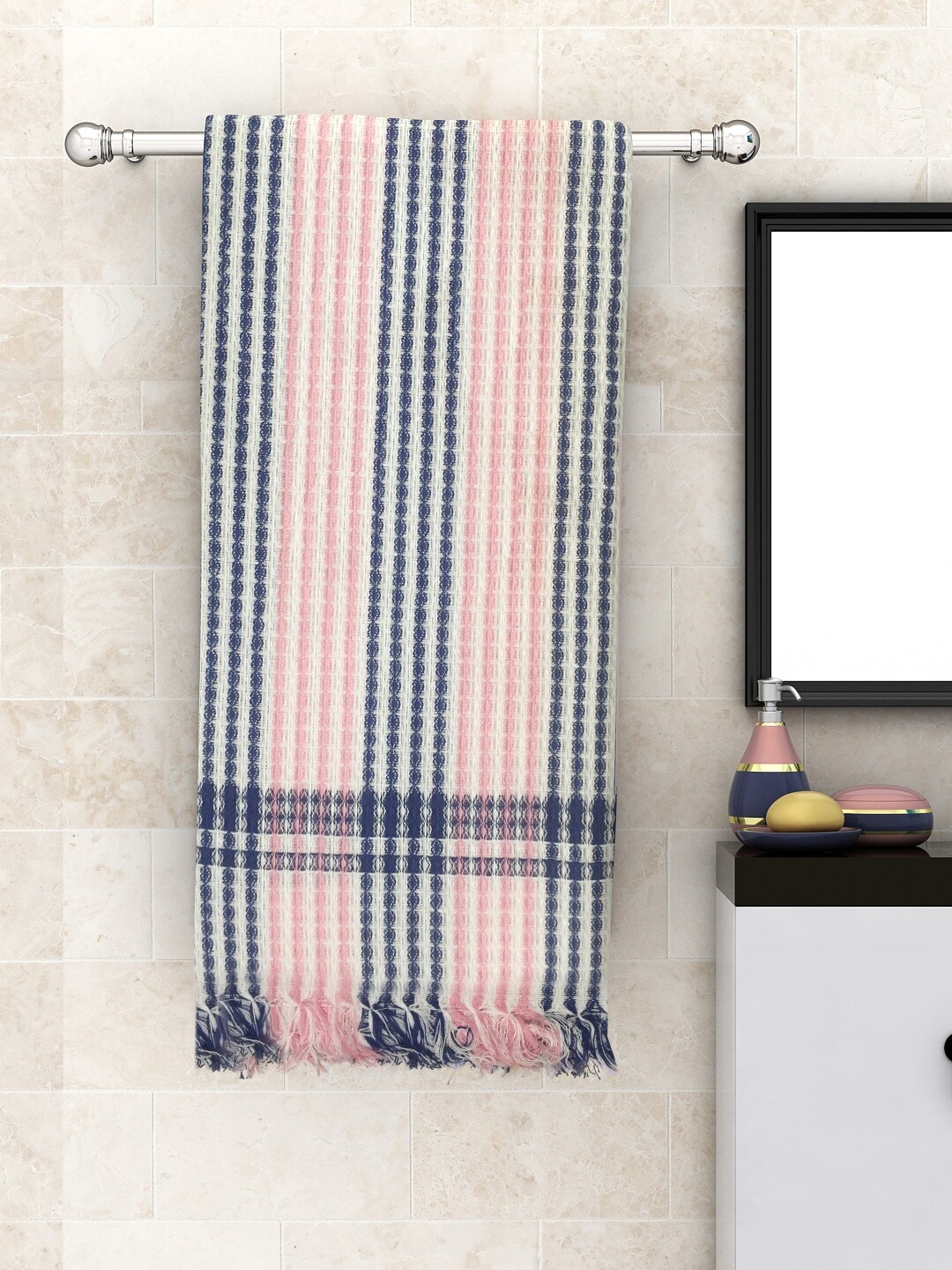 

Athom Trendz Set Of 3 White & Pink Striped High Absorbant Bath Towel