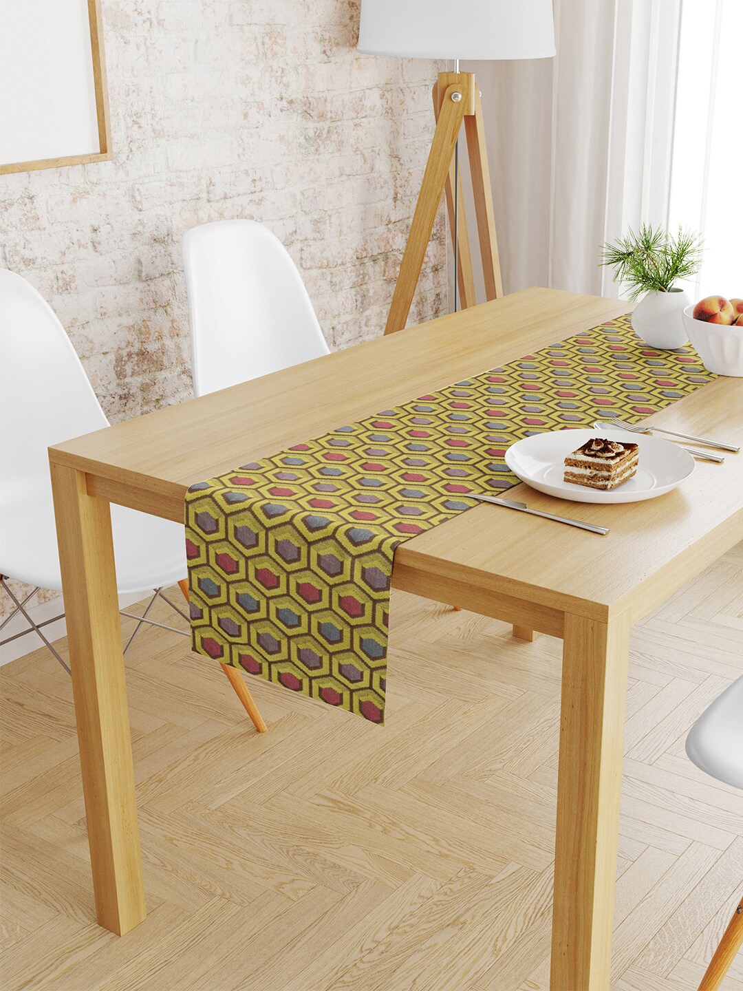 

S9home by Seasons Lime Green & Blue Geometric 6 Seater Table Runner