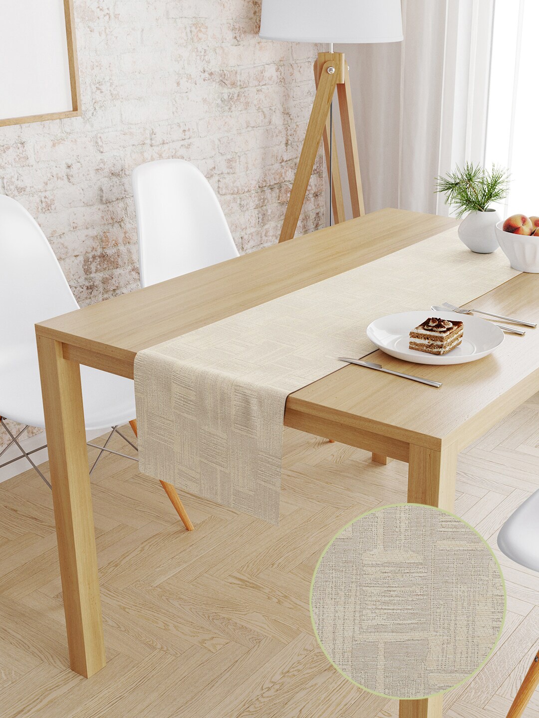 

S9home by Seasons Off-White Geometric 6 Seater Jacquard Table Runner