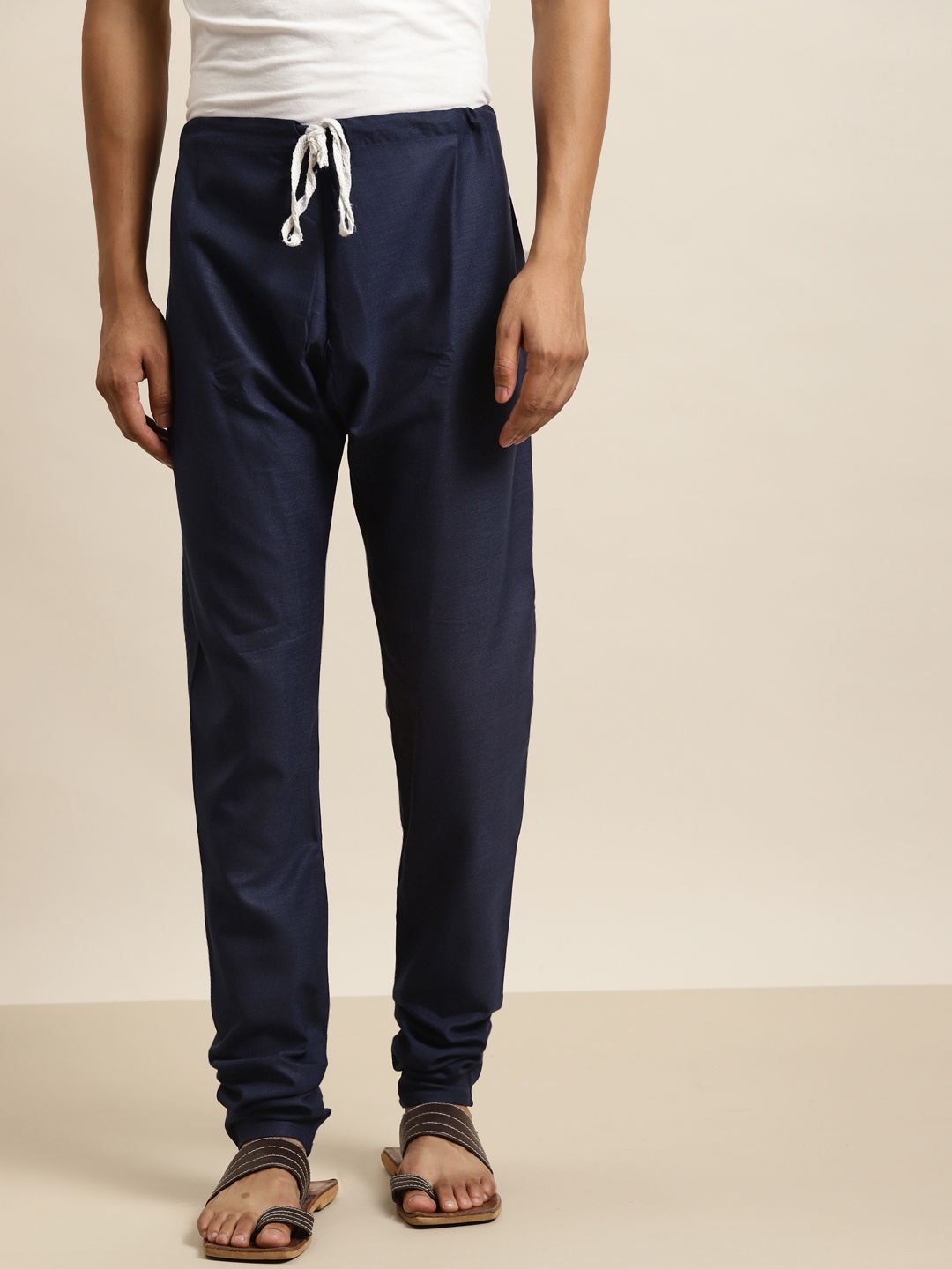 

SOJANYA Men Navy Blue Solid Pure Cotton Churidar