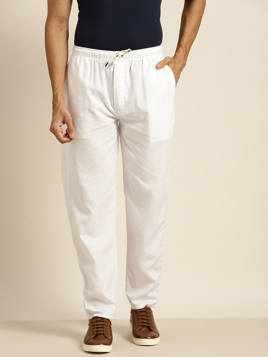 

SOJANYA Men White Solid Cotton Track Pants
