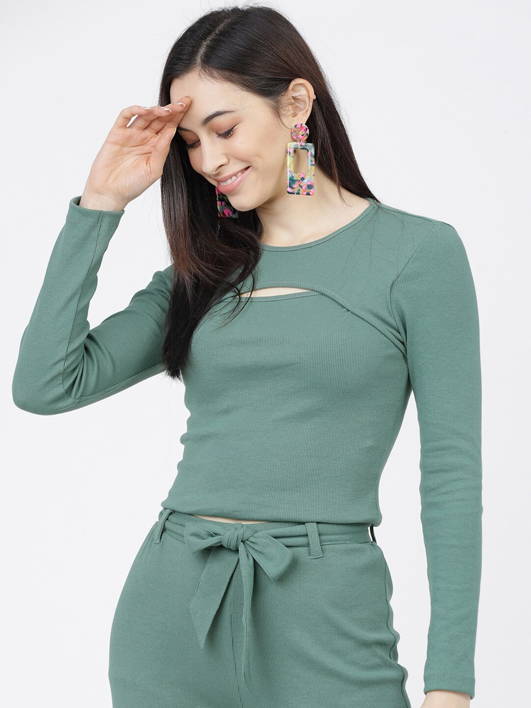 

Tokyo Talkies Green Fitted Crop Top