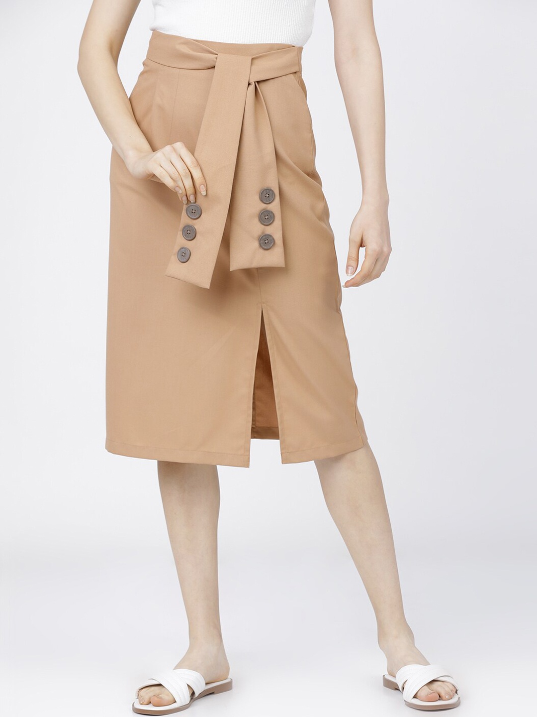 

Tokyo Talkies Beige A-Line Midi Skirt