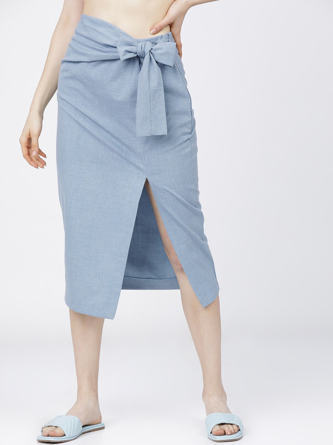 

Tokyo Talkies Blue Casual-Fit A-Line Midi Skirt