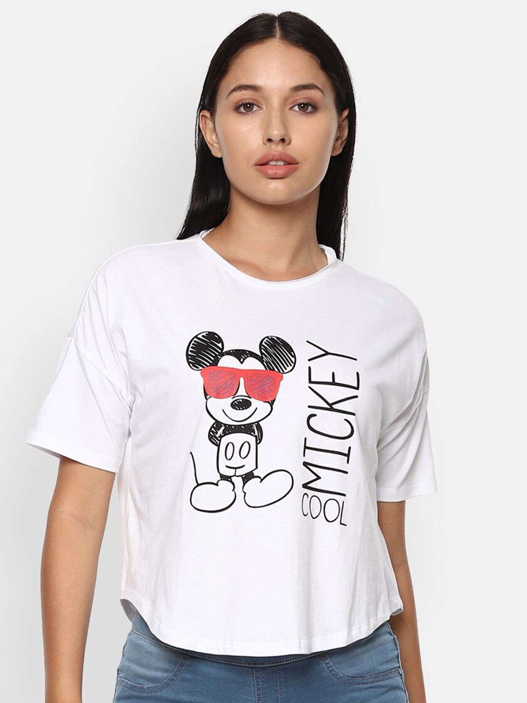 

Van Heusen Woman White Typography Mickey Mouse Printed T-shirt