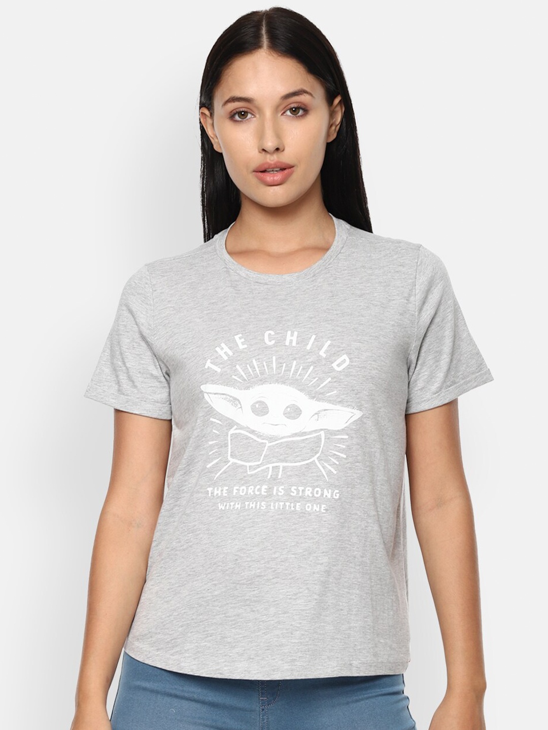 

Van Heusen Woman Women Grey Typography Printed Applique T-shirt
