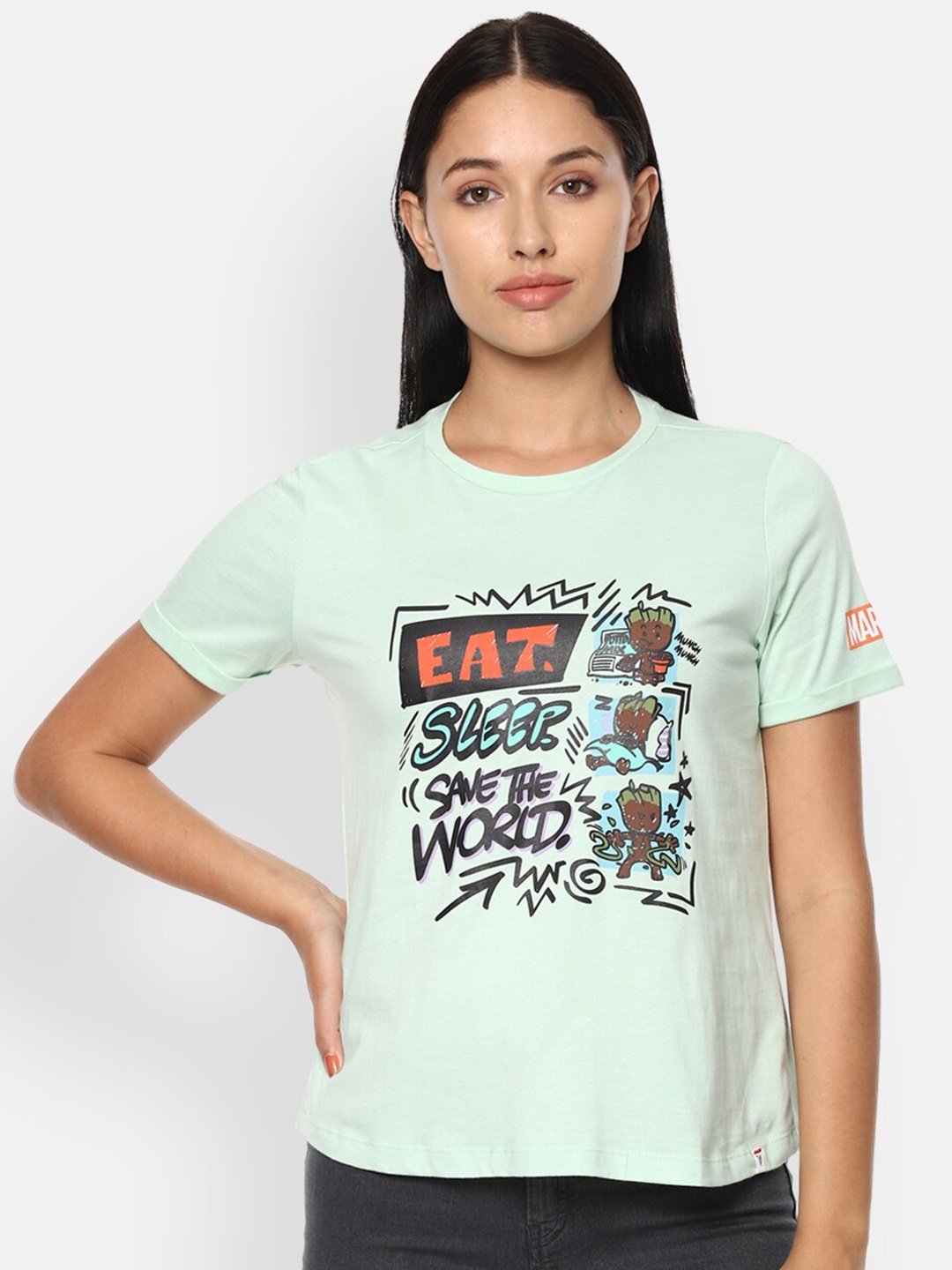 

Van Heusen Woman Women Green Printed Applique T-shirt