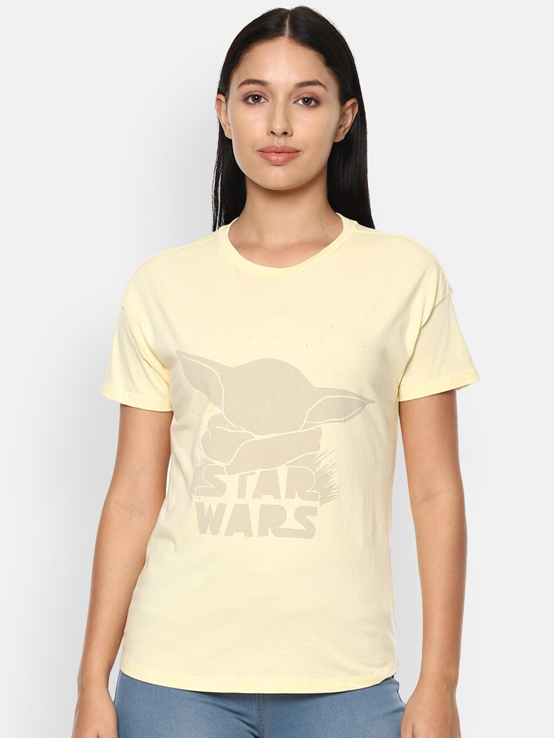 

Van Heusen Woman Yellow Typography Printed T-shirt