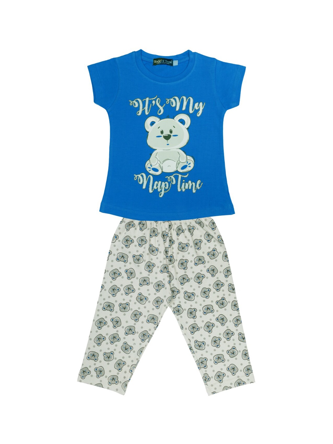 

Todd N Teen Girls Blue & Grey Printed Night Suit