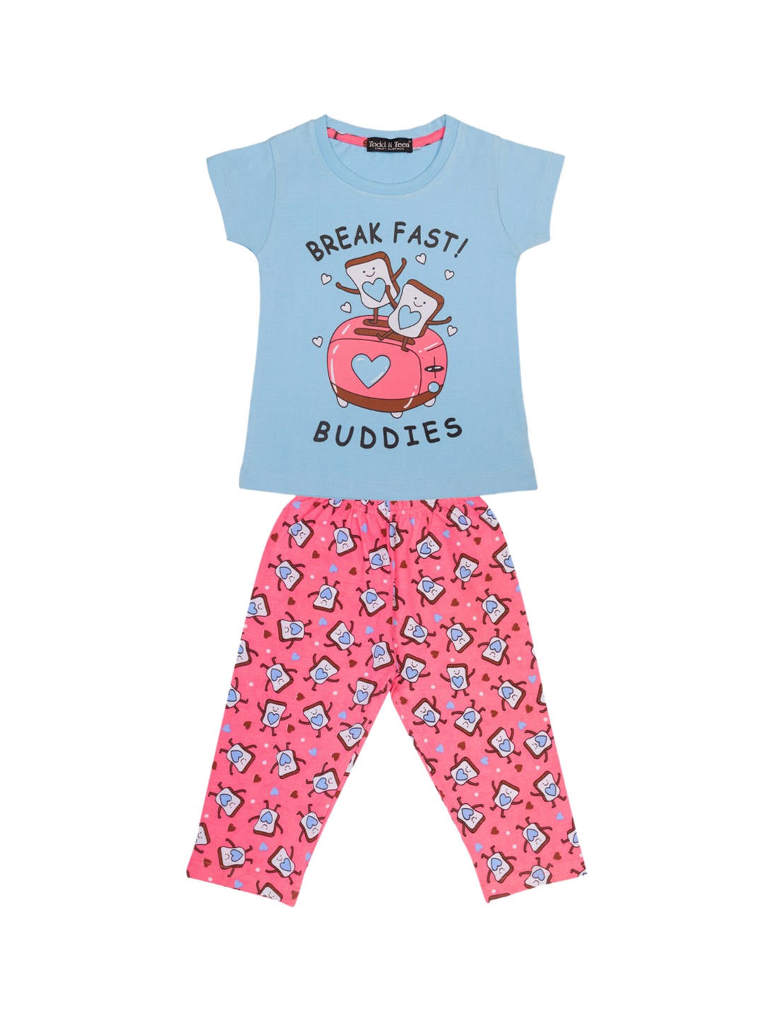 

Todd N Teen Girls Blue & Pink Printed Night Suit