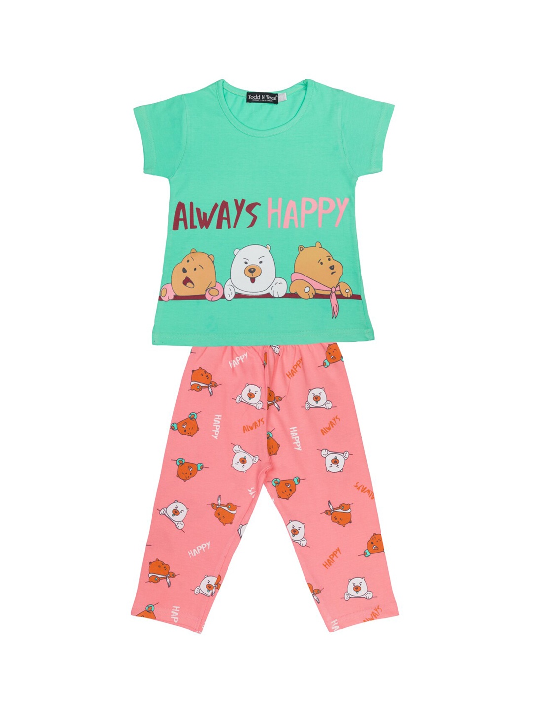 

Todd N Teen Girls Green & Pink Cotton Loungewear Set