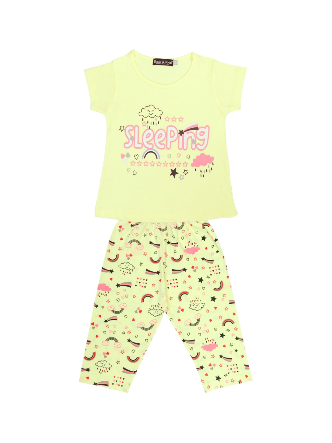 

Todd N Teen Girls Yellow & Multicoloured Printed Night Suit