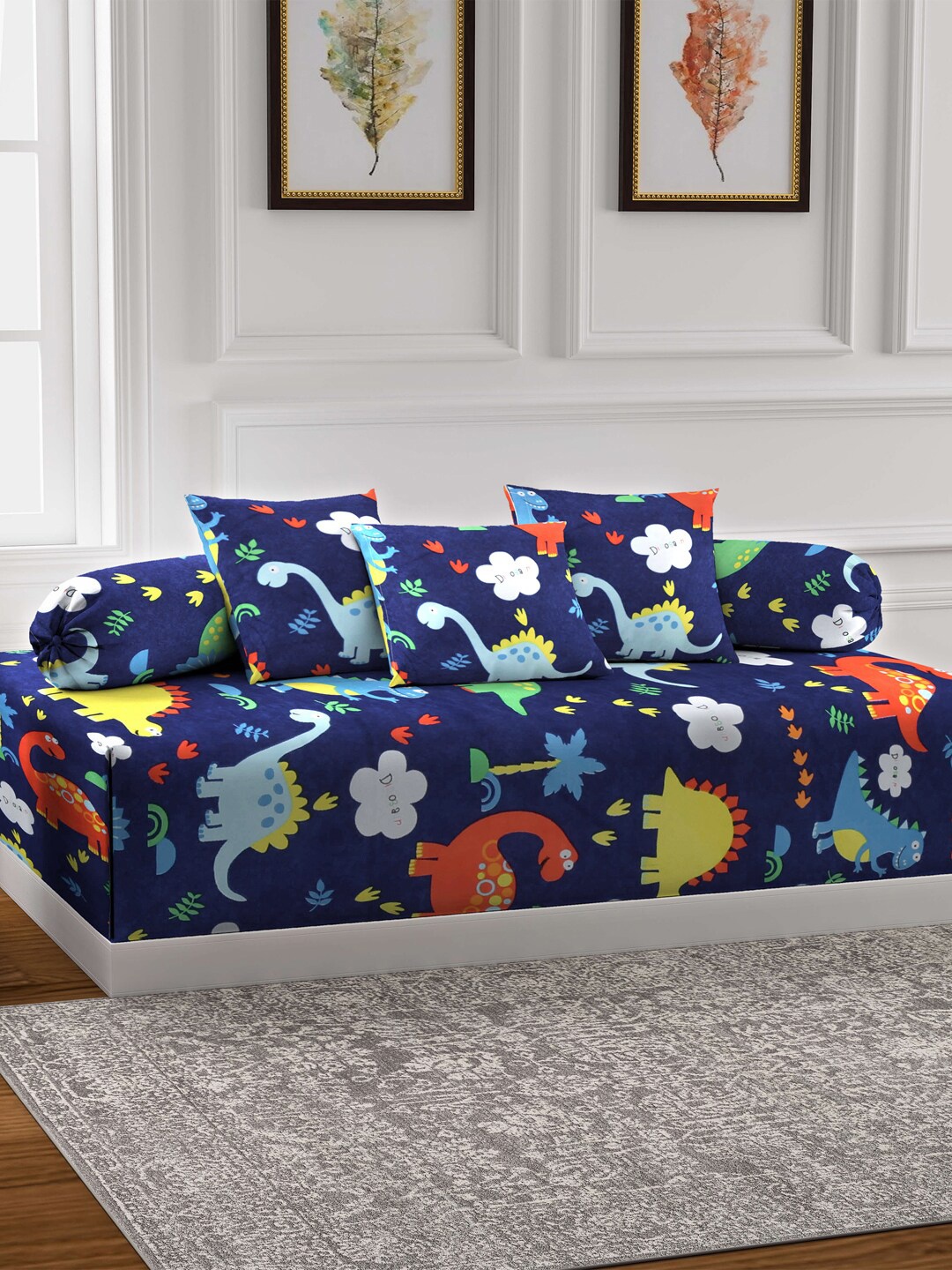 

KLOTTHE Blue Printed Single Bedsheet With 2 Bolster Covers & 3 Cushion Covers