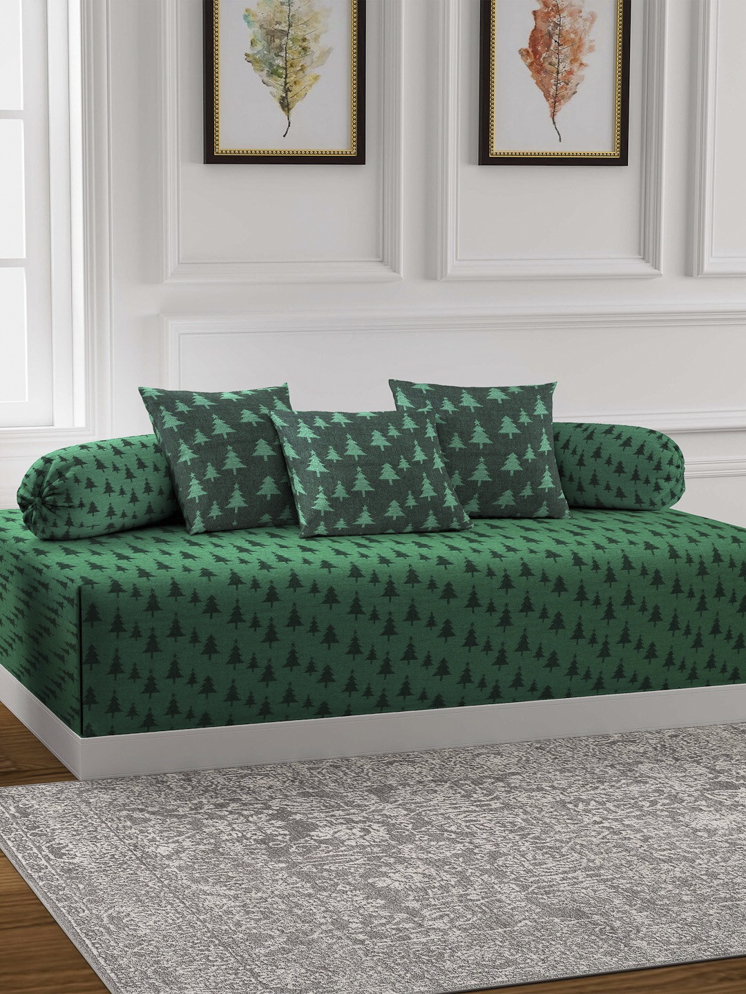 

Klotthe Green Woven Design Single Bedsheet With 2 Bolster Covers & 3 Cushion Covers