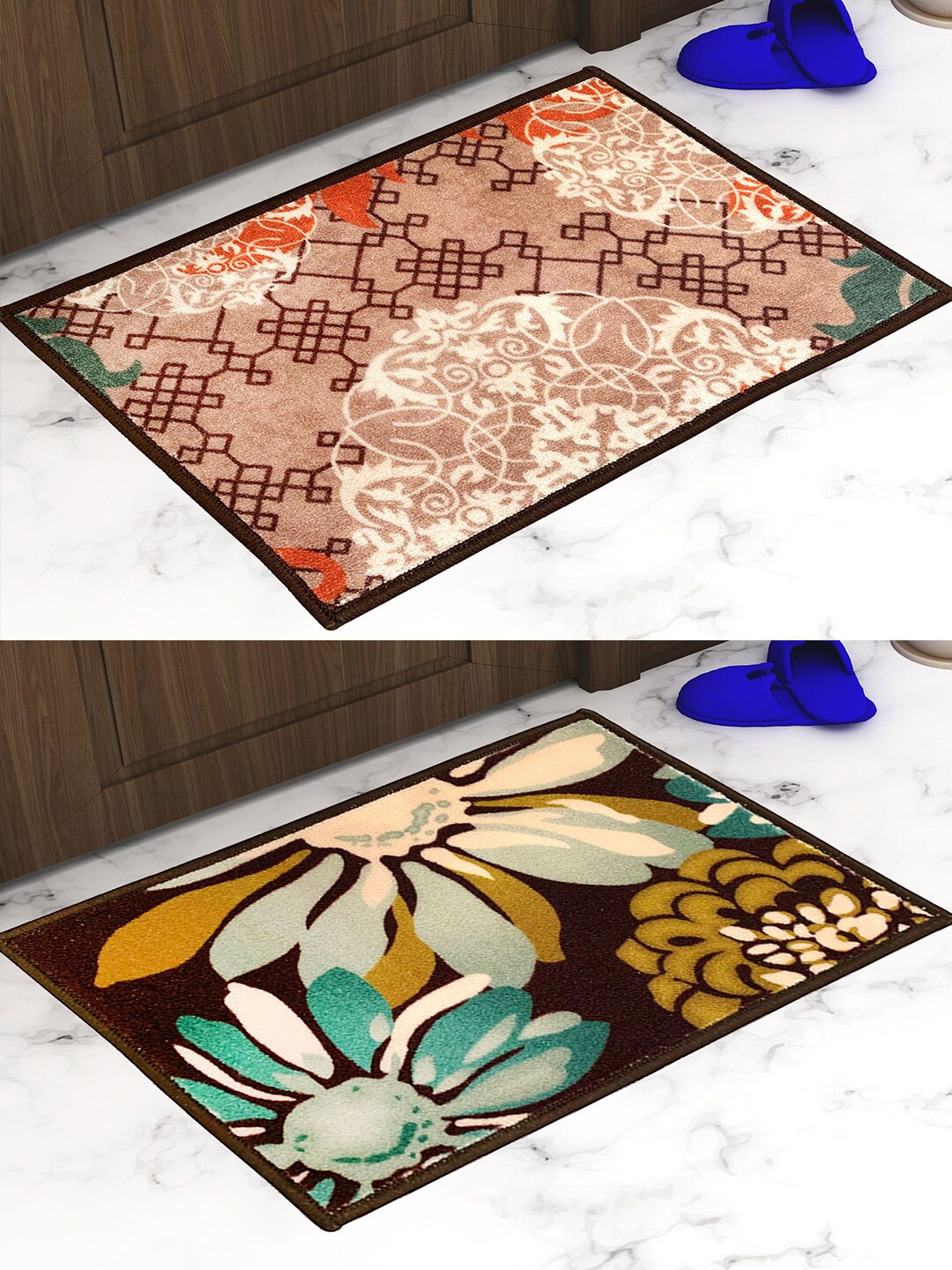 

Athom Trendz Pack Of 2 Printed Trendz Premium Anti-Skid Doormats, Brown