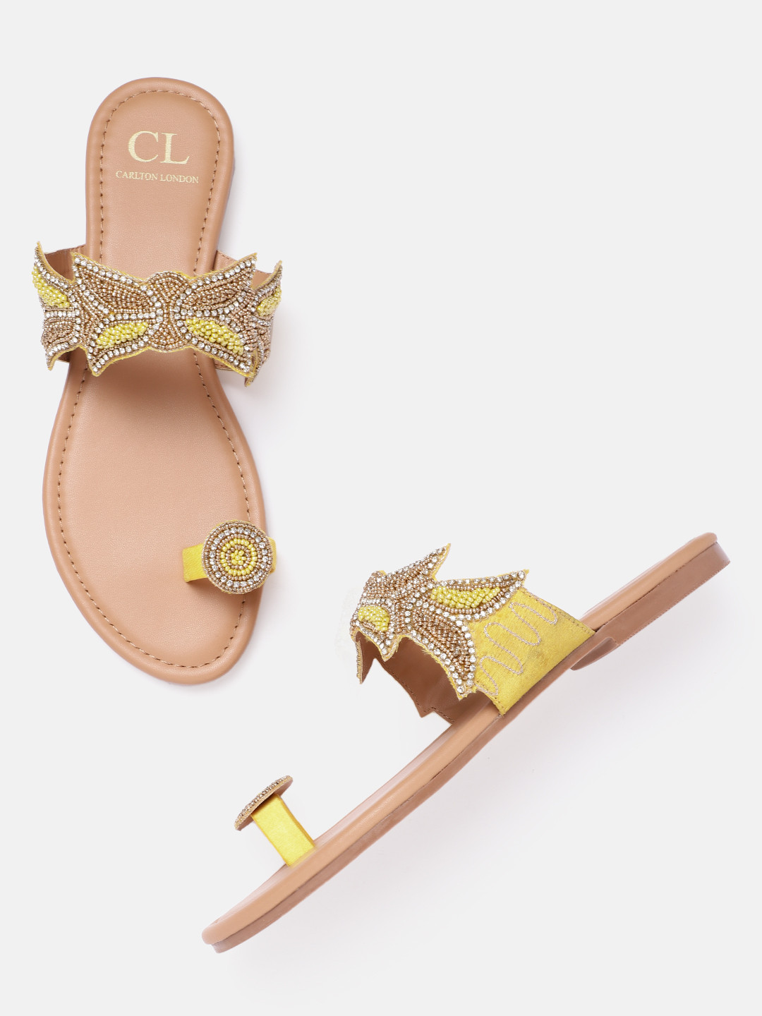 

Carlton London Women Gold-Toned & Yellow Beaded Ethnic One Toe Flats