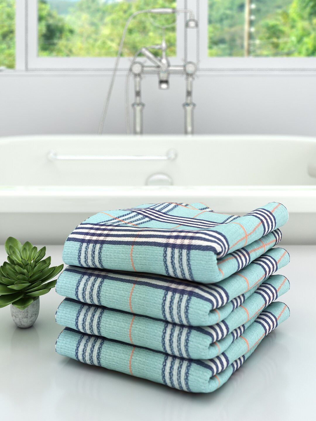 

Athom Trendz Set Of 4 Blue High Absorbant Bath Towel
