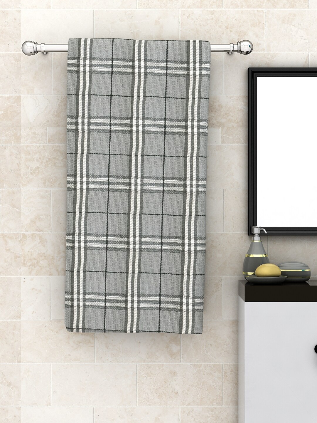 

Athom Trendz Grey Checked Pure Cotton 210 GSM Lightweight Bath Towels