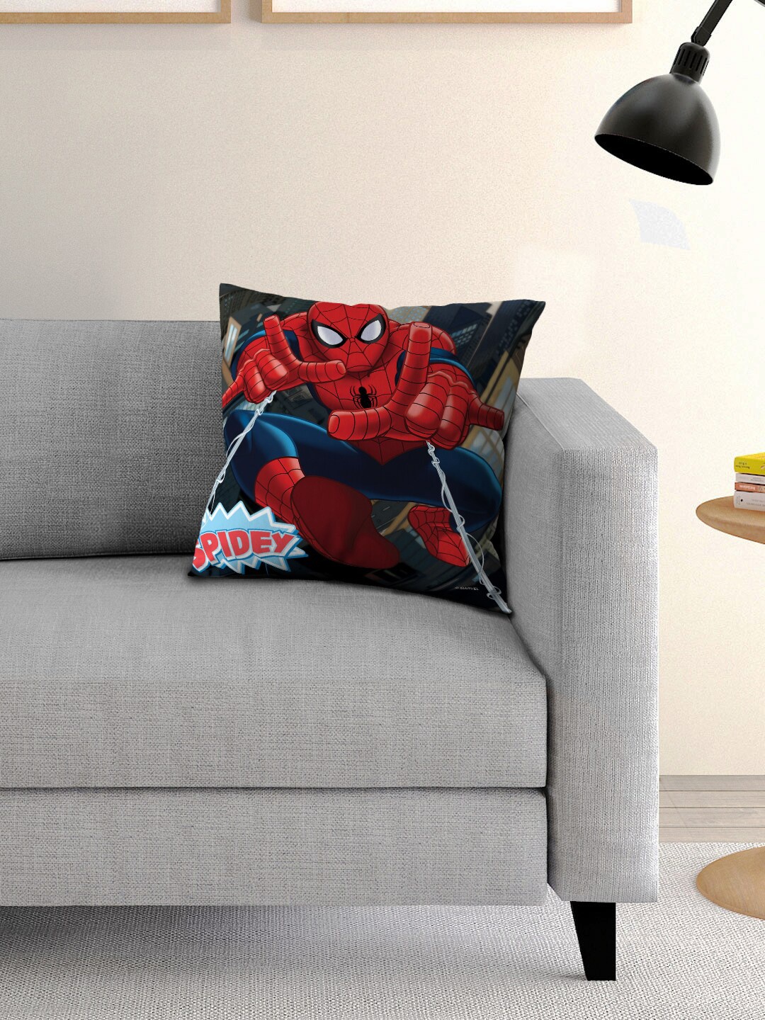 

Marvel Kids Navy Blue & Red Spiderman Printed Filled Square Cushion With Cover