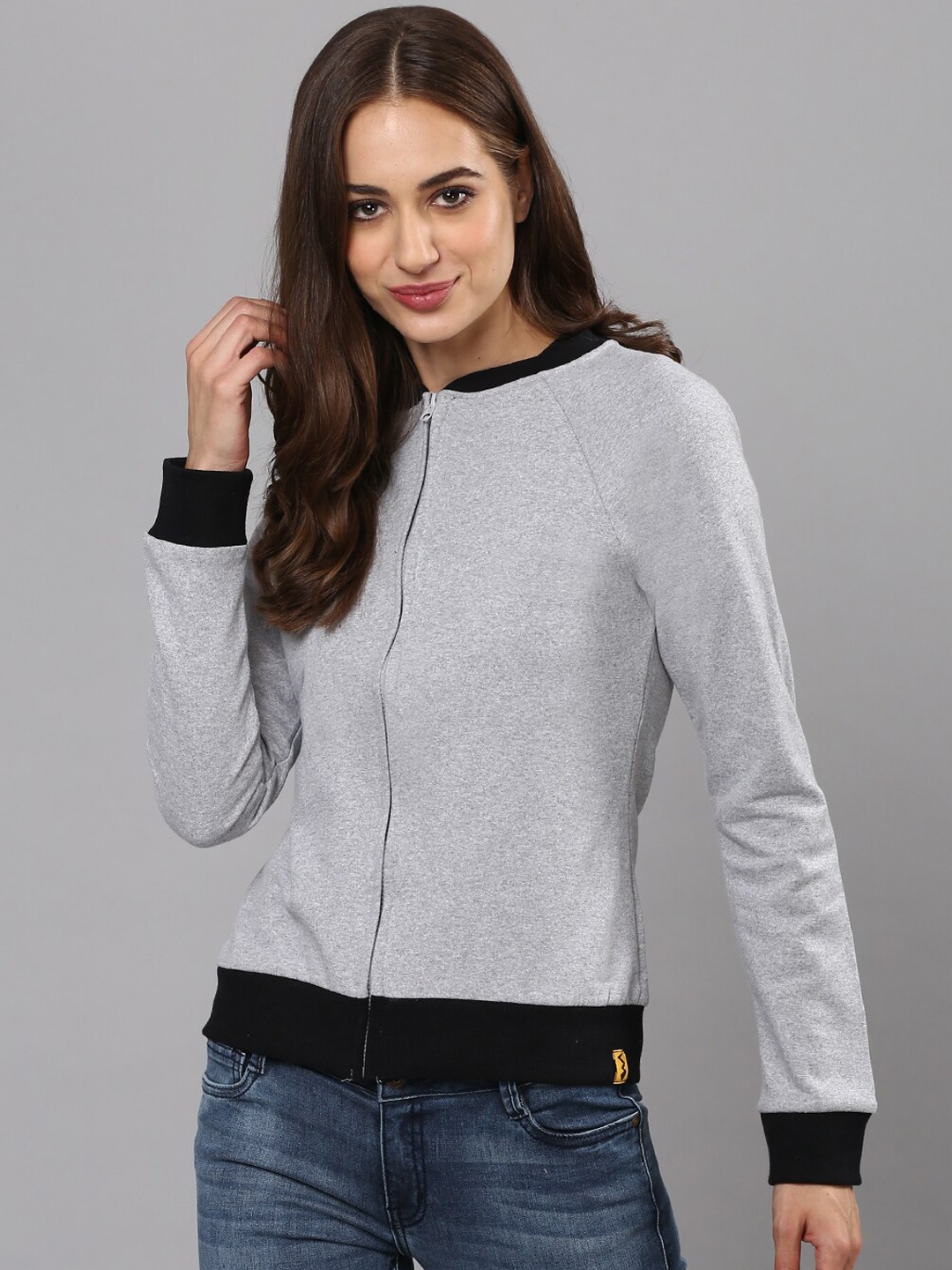 

Campus Sutra Women Grey Hooded Sweatshirt