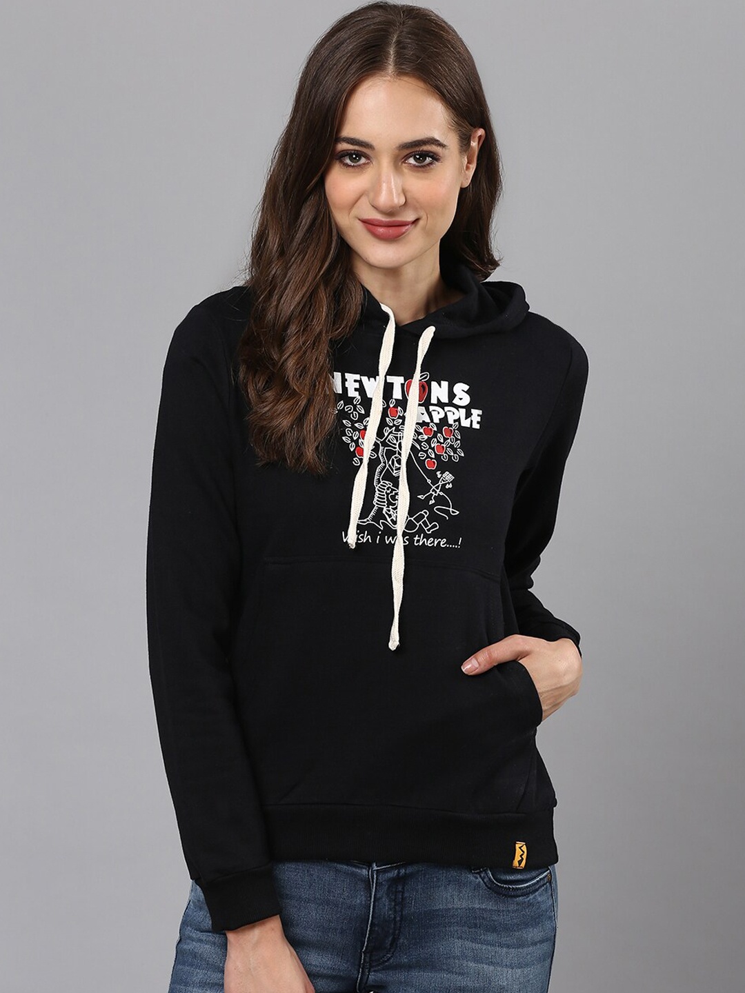 

Campus Sutra Women Black Printed Hooded Sweatshirt