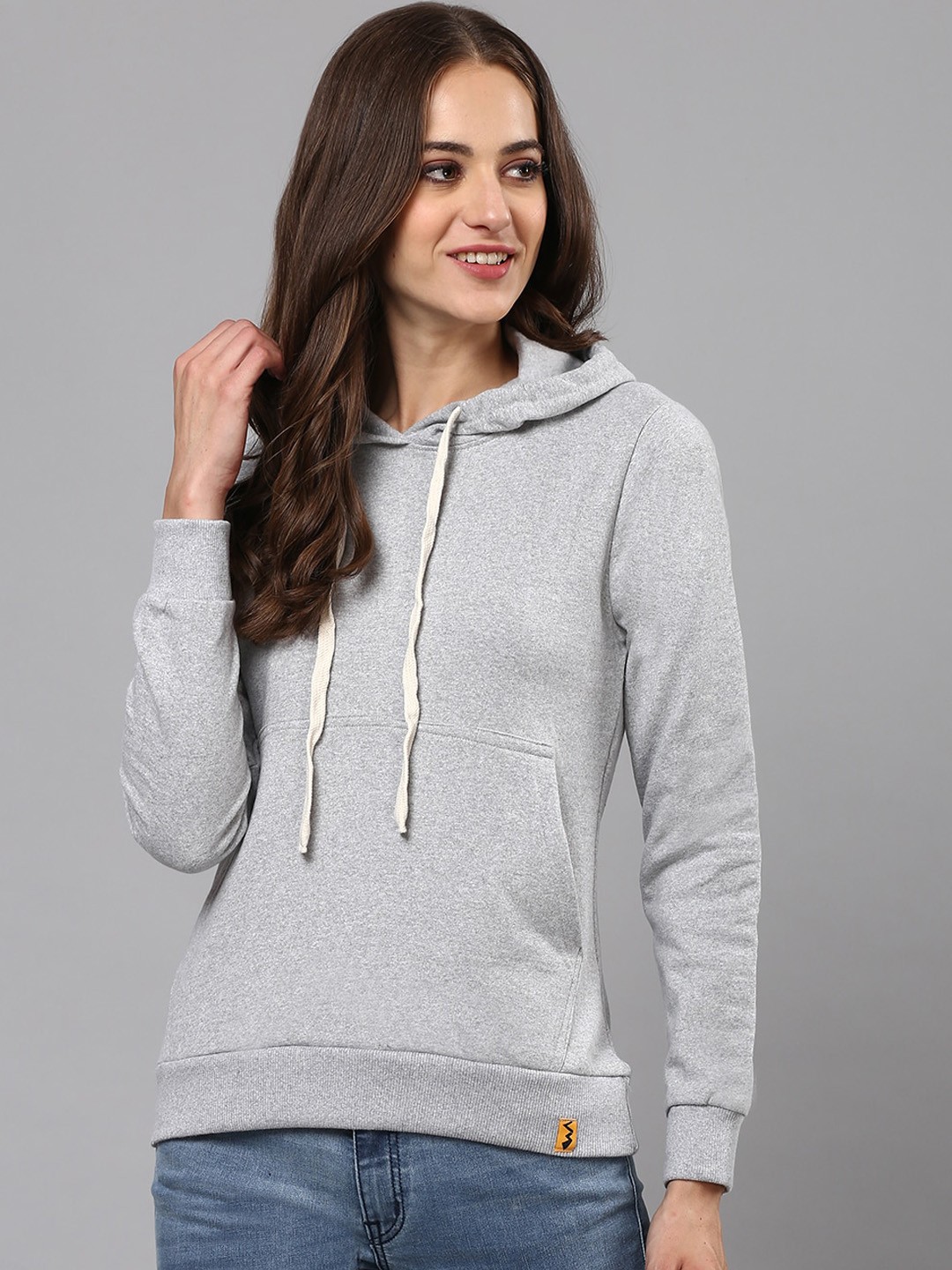 

Campus Sutra Women Grey Solid Hooded Sweatshirt