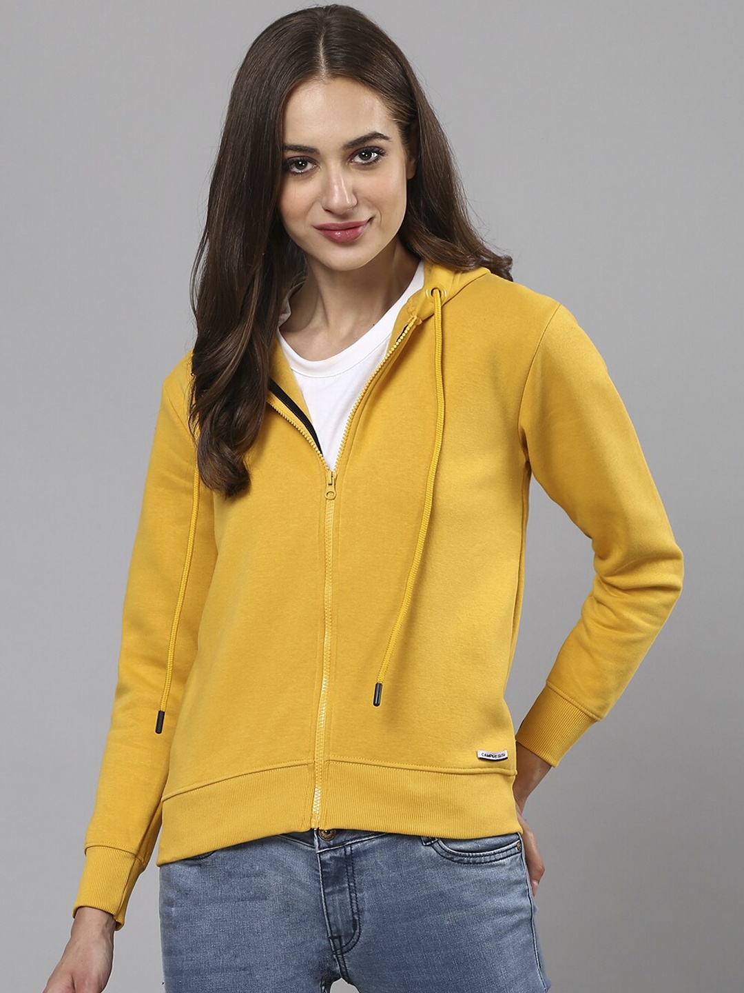 

Campus Sutra Women Yellow Hooded Sweatshirt