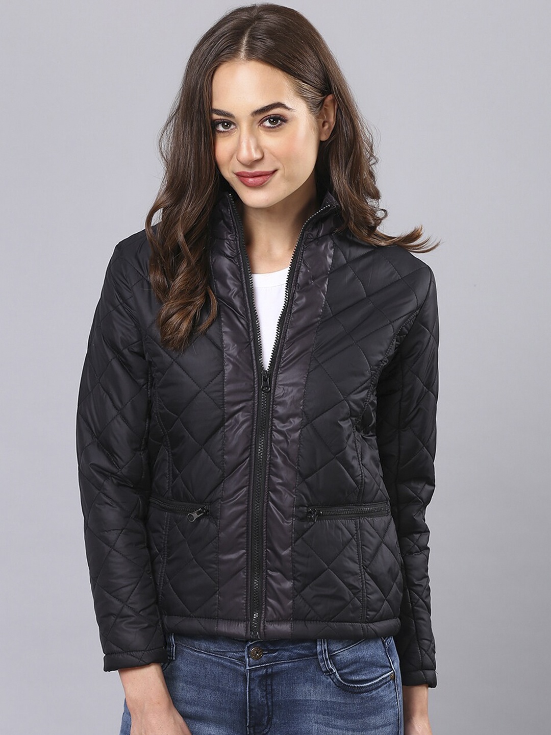 

Campus Sutra Women Black Windcheater Longline Puffer Jacket