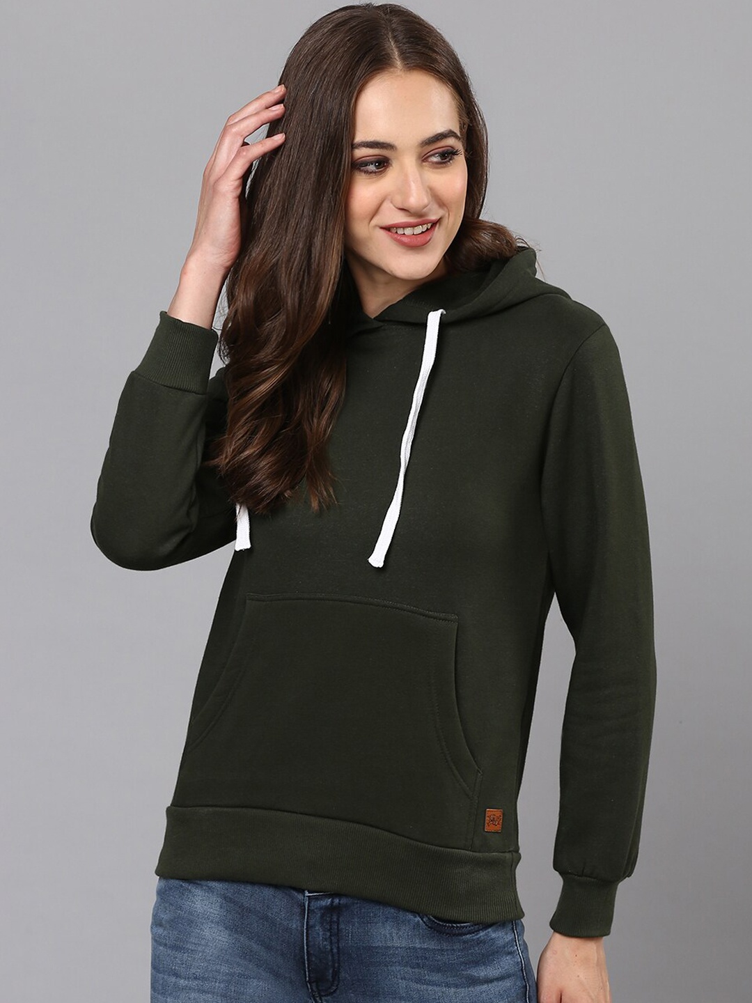 

Campus Sutra Women Green Hooded Sweatshirt