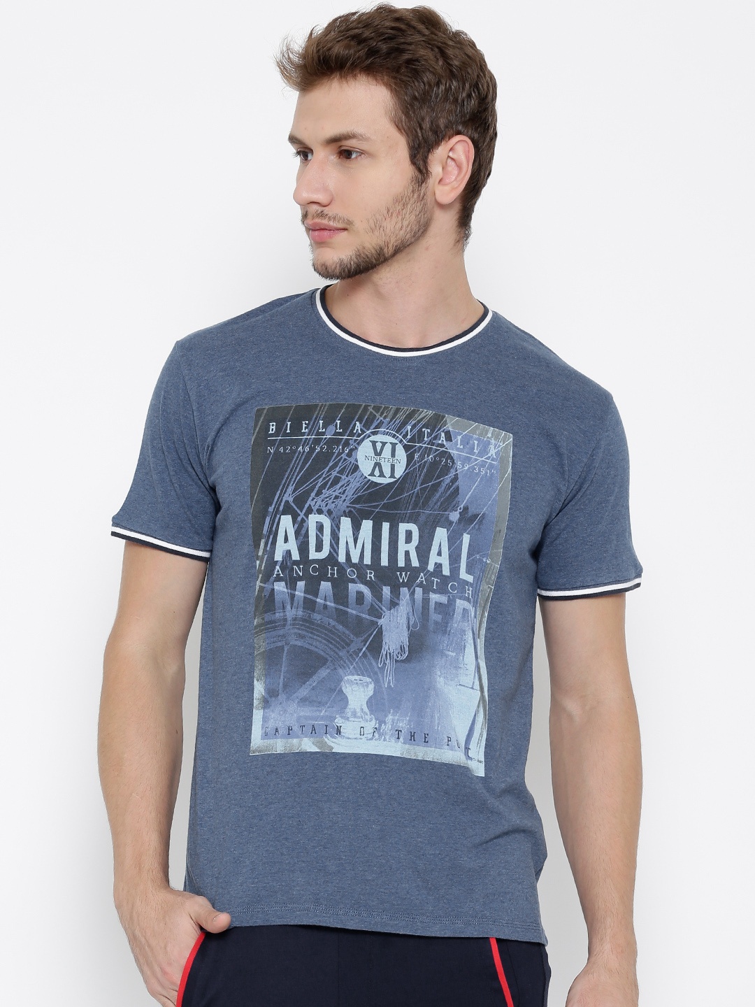 

FILA Men Blue Moor Printed Round Neck T-shirt