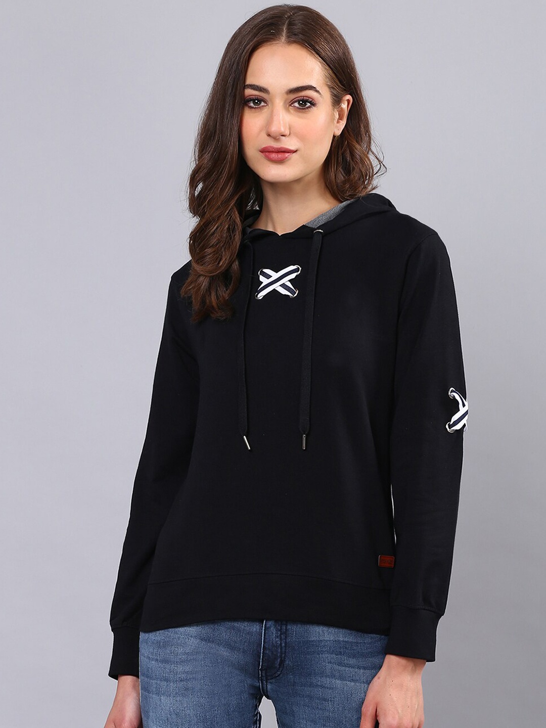

Campus Sutra Women Black Hooded Sweatshirt