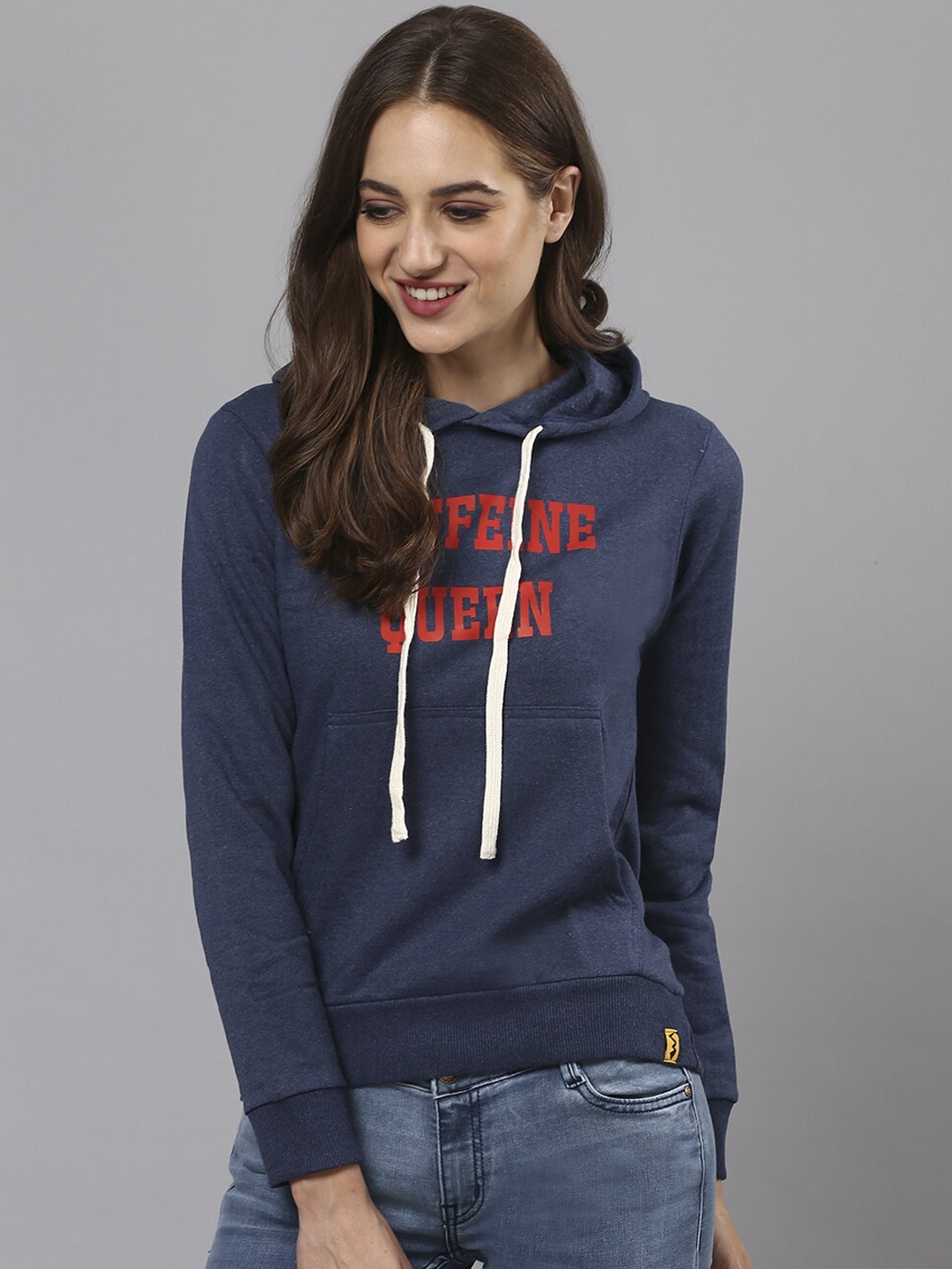 

Campus Sutra Women Blue Printed Hooded Sweatshirt