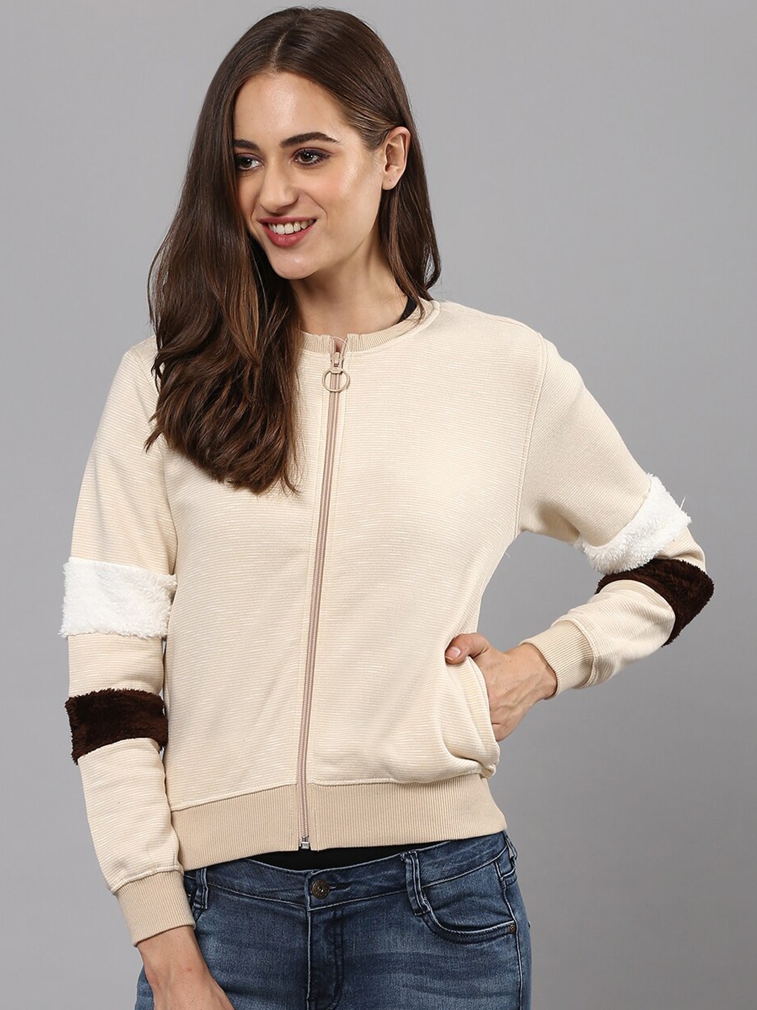 

Campus Sutra Women Beige Sweatshirt