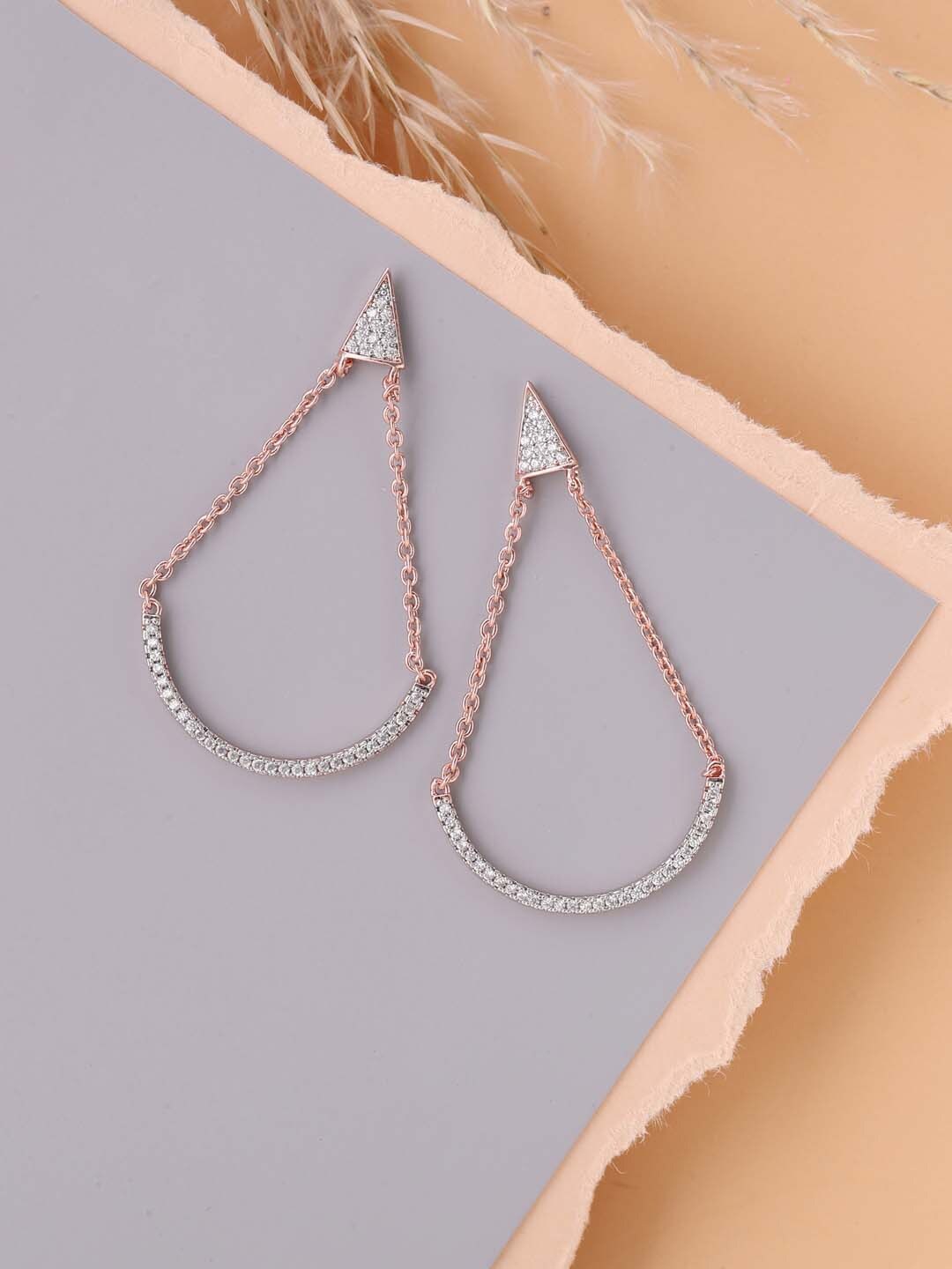 

Tistabene White Rose Gold-Plated Contemporary Drop Earrings