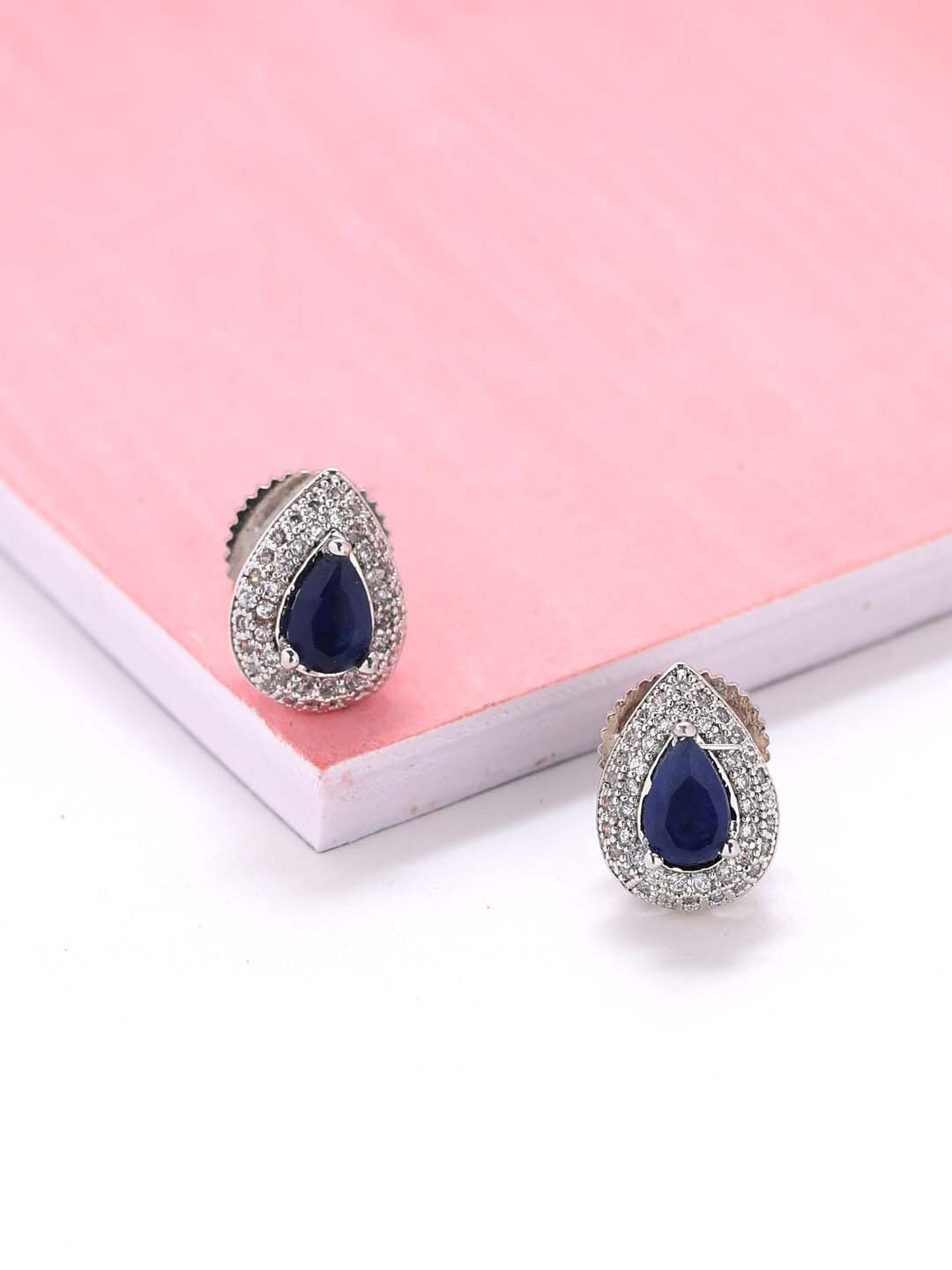 

Tistabene Rhodium-Plated Blue & Silver-Toned Teardrop Shaped Studs