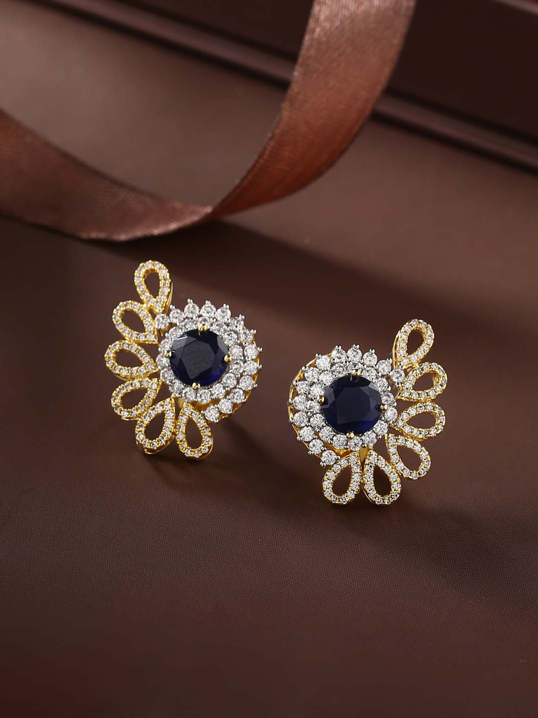 

Tistabene Women Blue Rose Gold-Plated Contemporary Studs Earrings