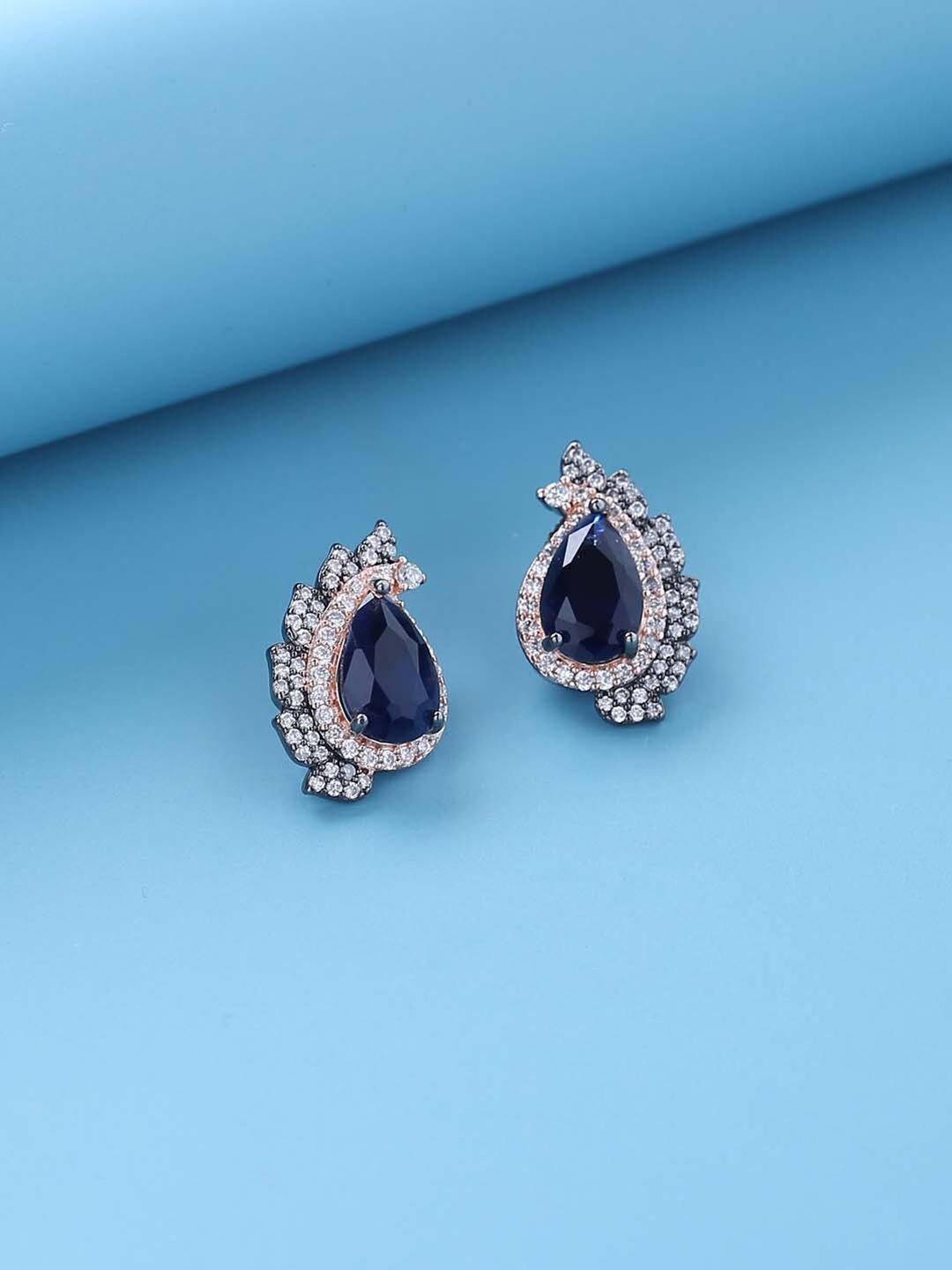 

Tistabene Blue Rhodium-Plated Contemporary Studs Earrings