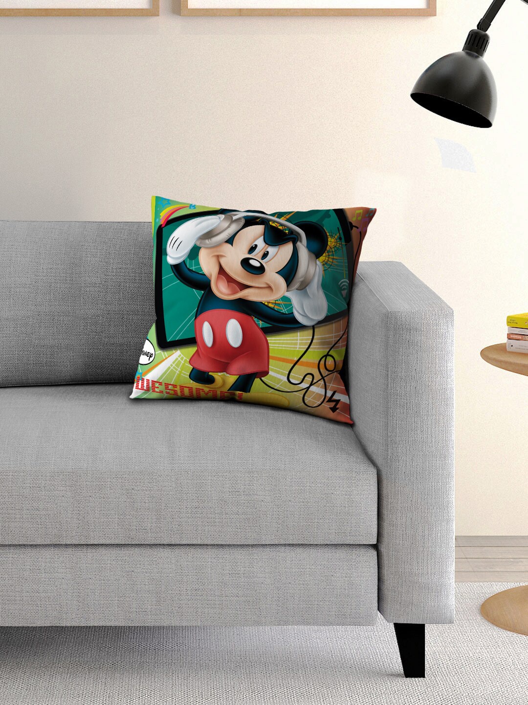 

Disney Kids Green & Red Mickey Printed Filled Square Cushion With Cover