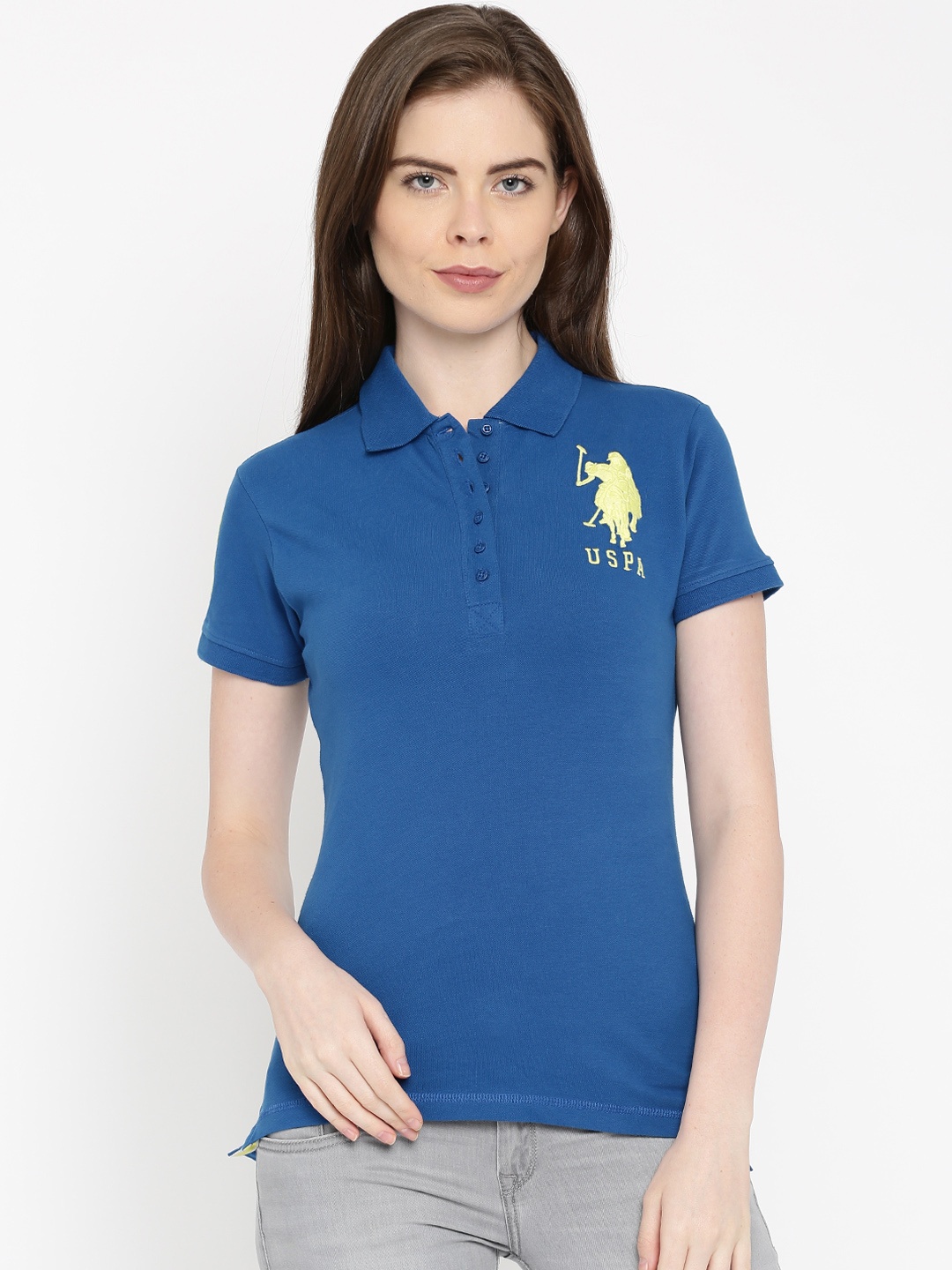 

U.S. Polo Assn. Women Blue Solid Polo T-Shirt