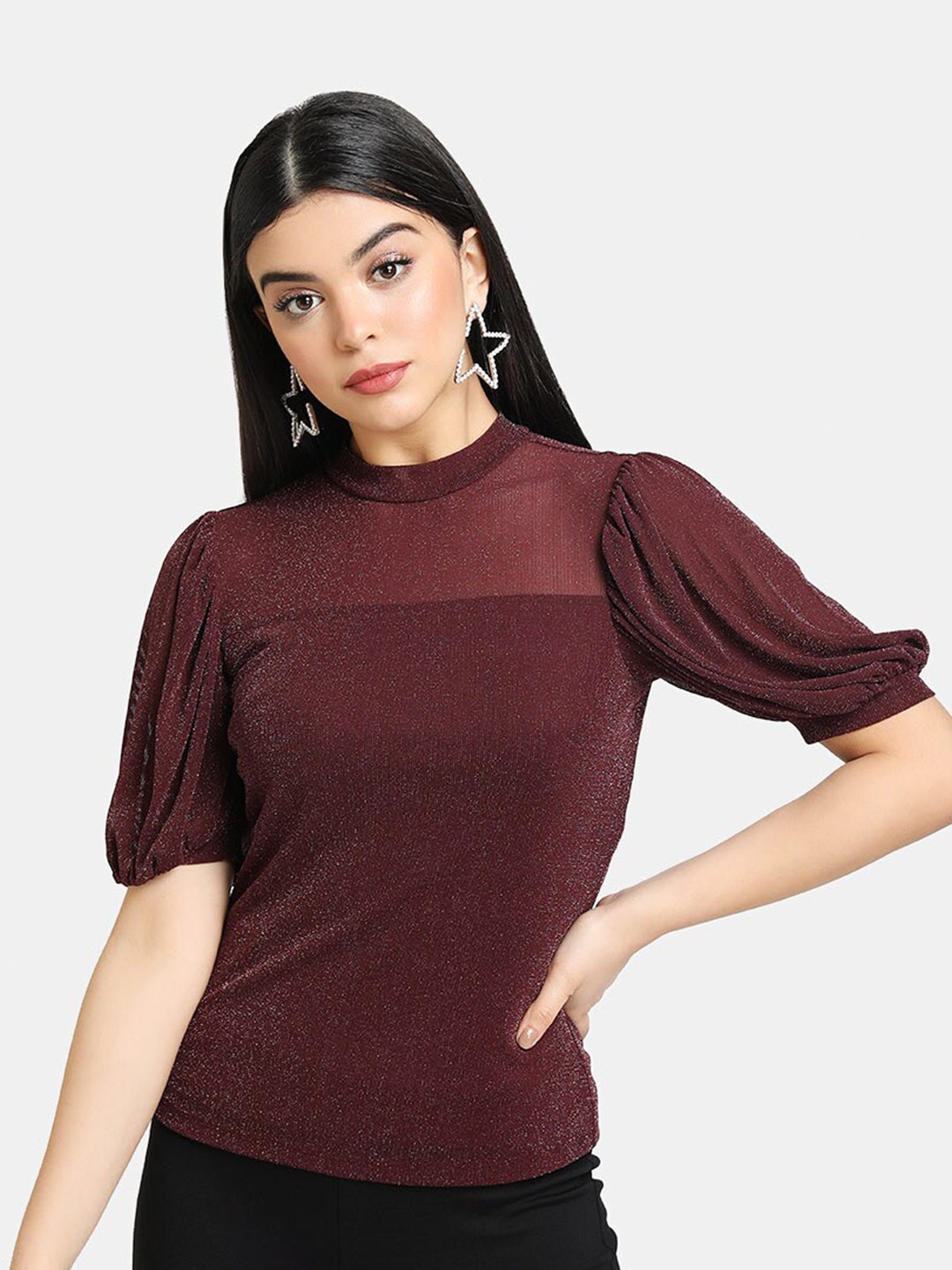 

Kazo Maroon Puff Sleeve Regular Top