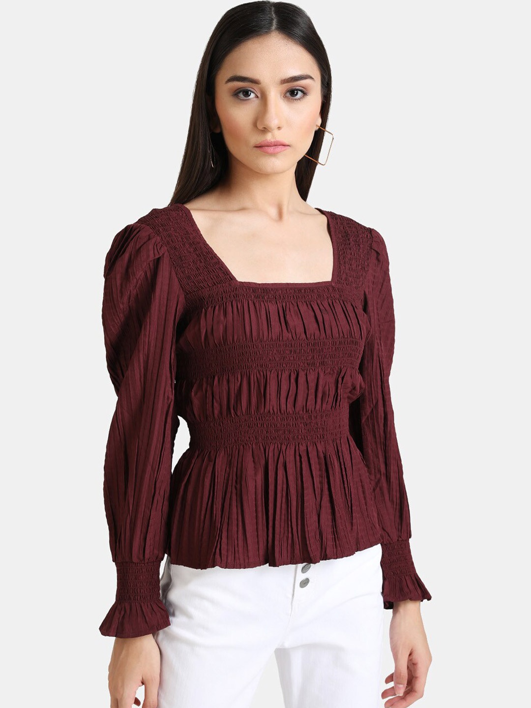 

Kazo Maroon Puff Sleeve Regular Top