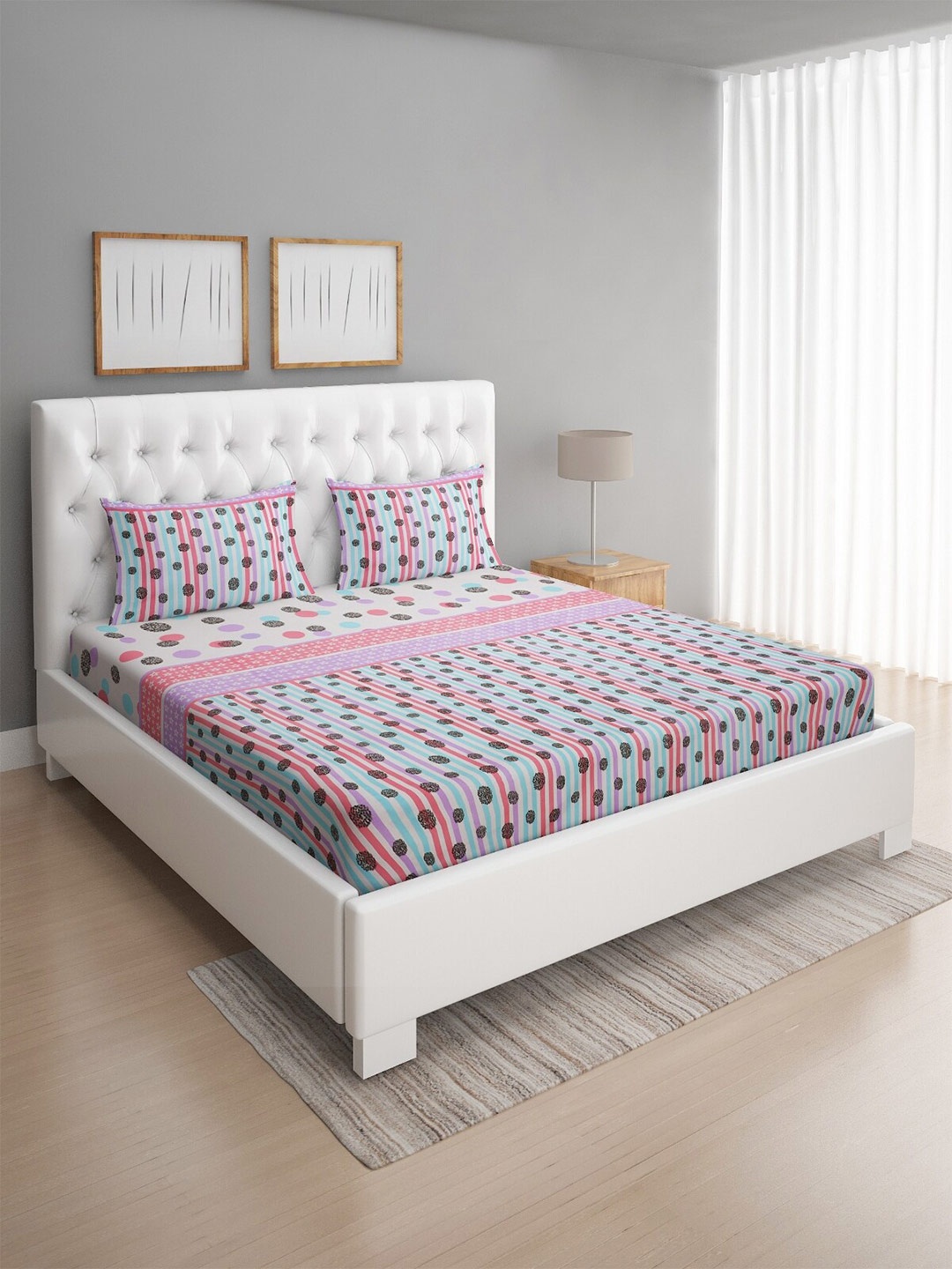 

ROMEE Multicoloured Geometric Printed 186 TC Microfiber Queen Bedsheet with 2 Pillow Covers, Multi