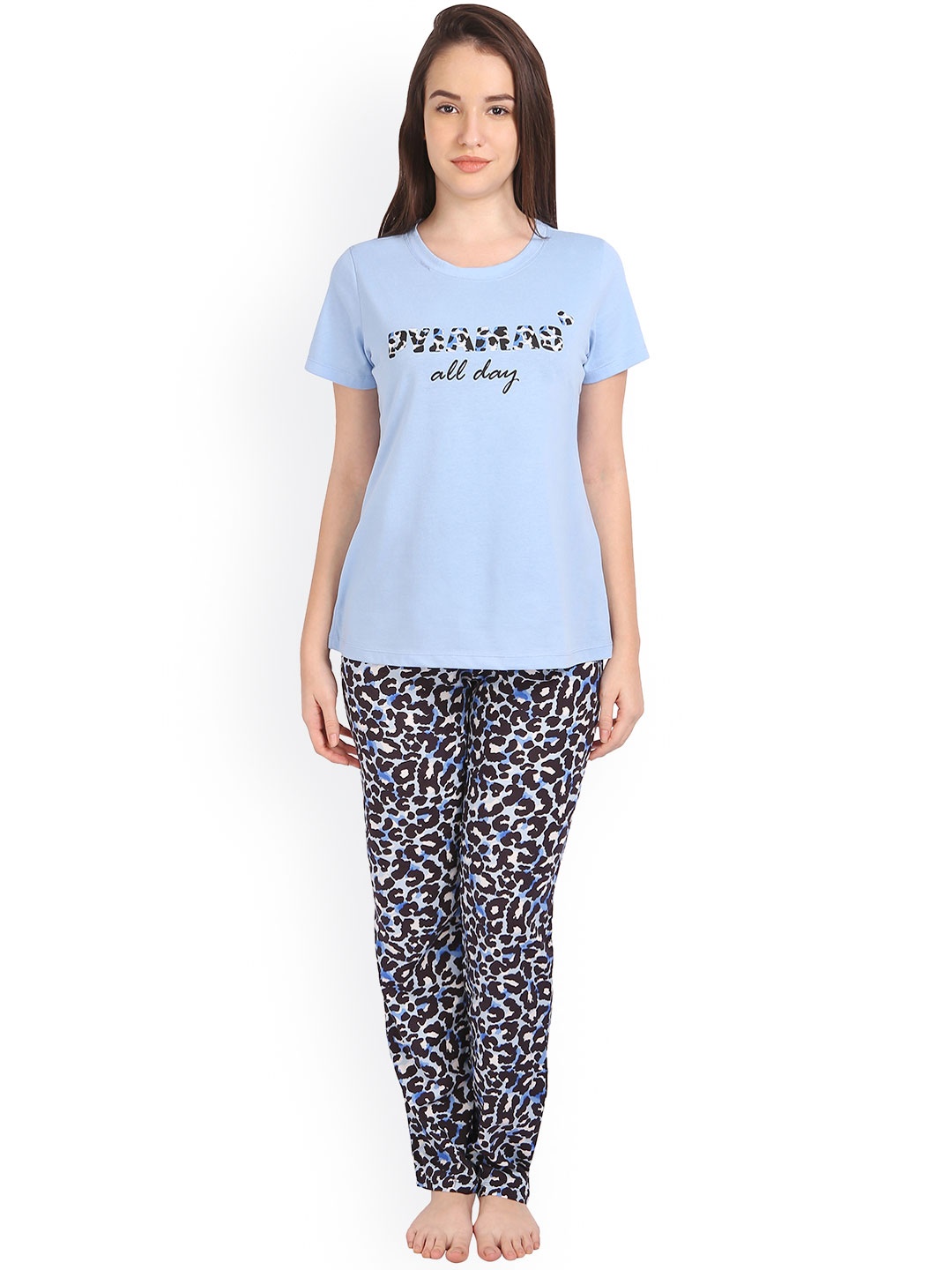 

Soie Blue & Black Animal Print Night Suit NT-37