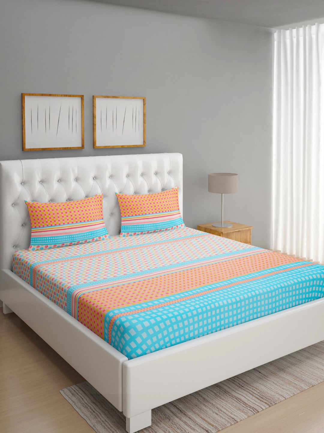 

ROMEE Multicoloured Geometric 186 TC Microfiber Queen Bedsheet with 2 Pillow Covers, Multi