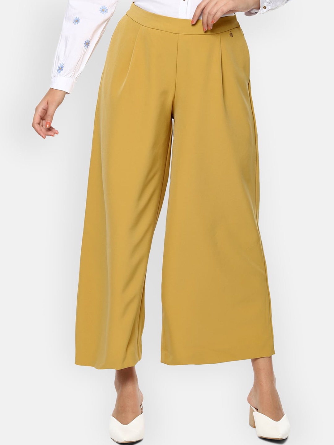 

Van Heusen Woman Women Yellow Flared Pleated Parallel Trousers