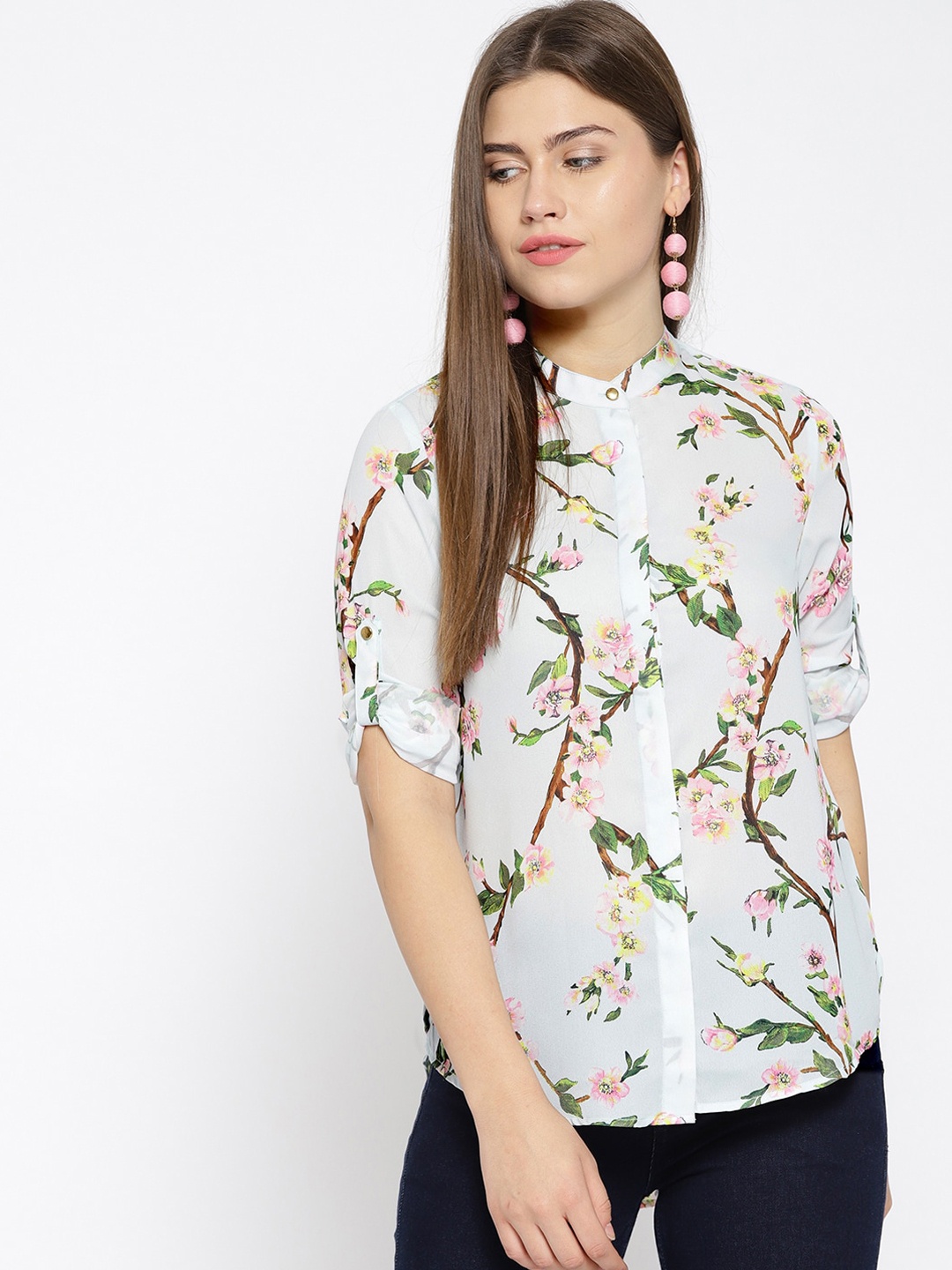 

Xpose Women Blue Floral Printed Casual Shirt