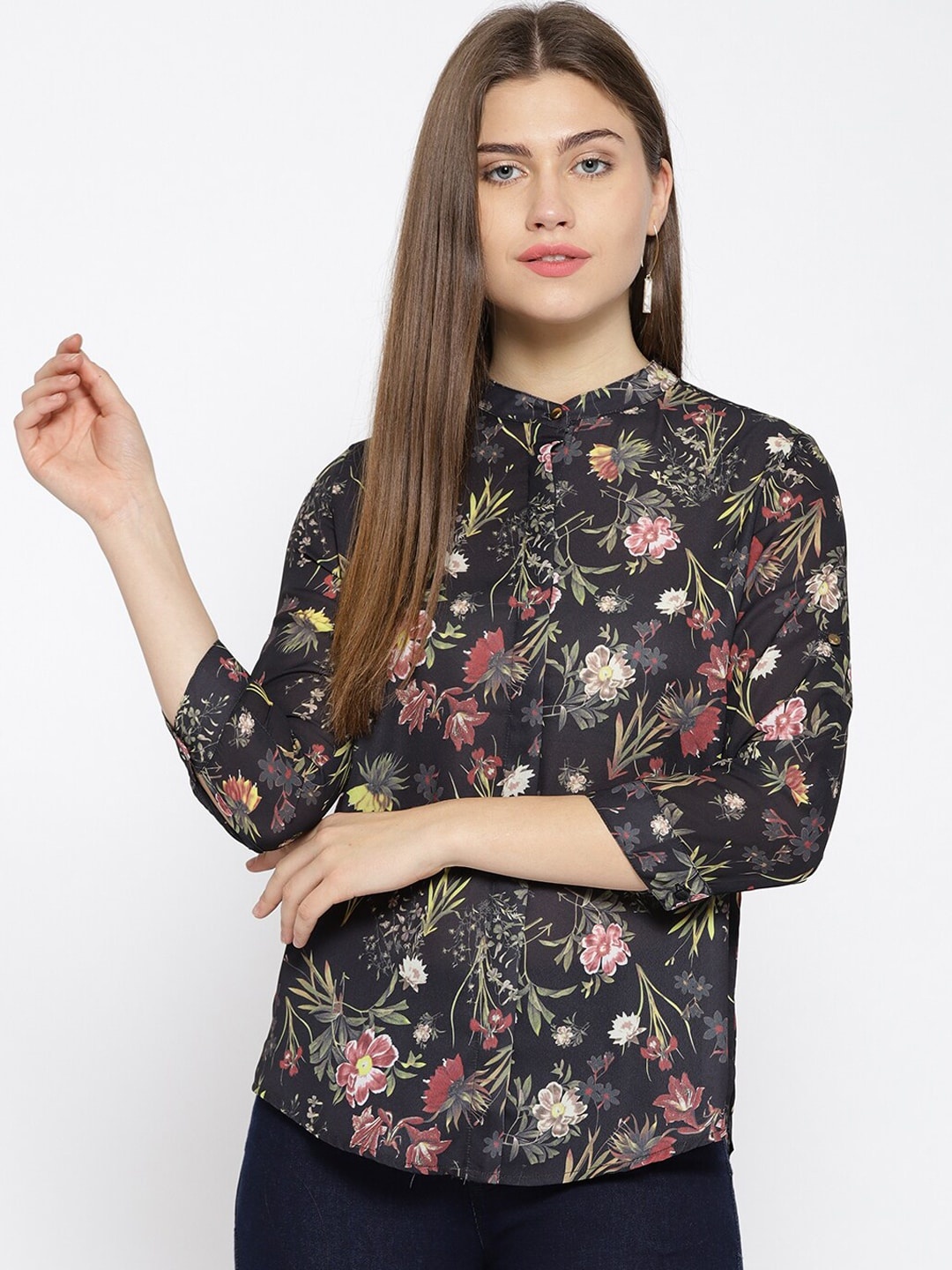 

Xpose Women Black Floral Printed Casual Shirt