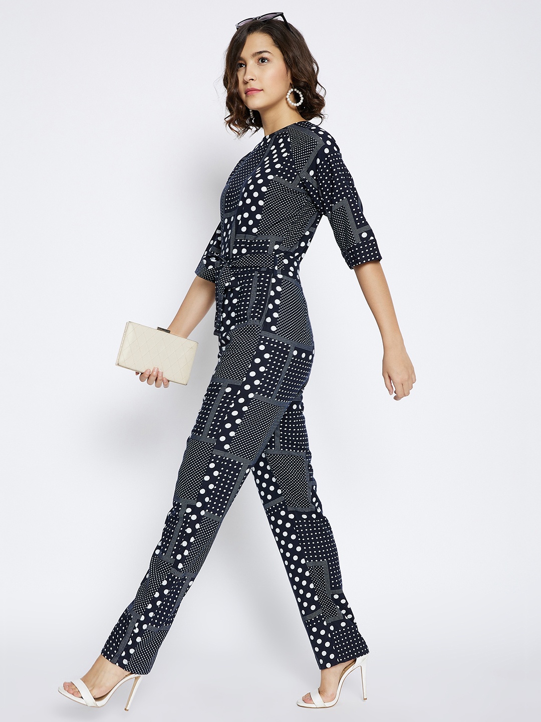 

Crimsoune Club Navy Blue & White Polka Dots Basic Jumpsuit