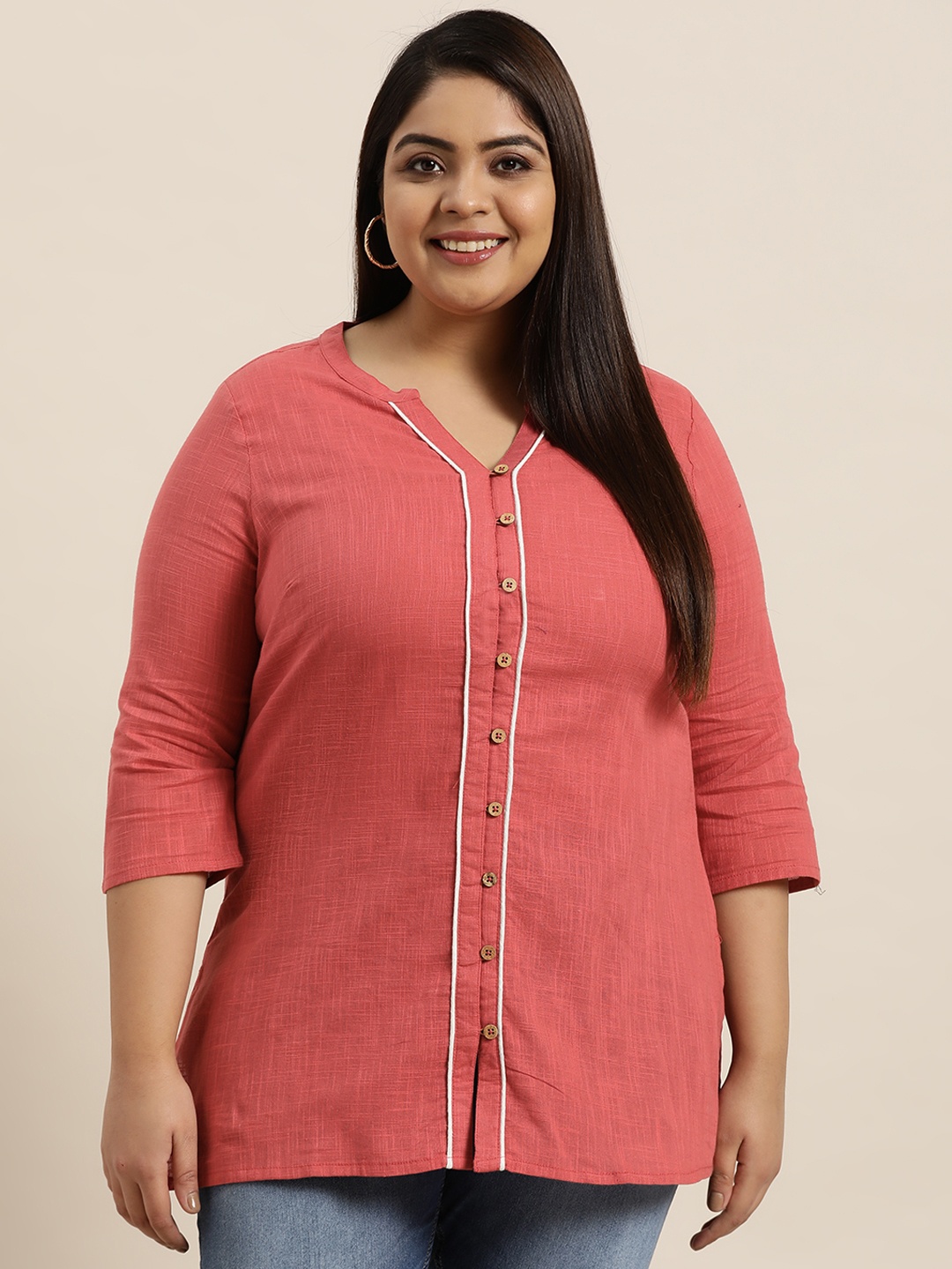 

Sztori Women Plus Size Red Solid Pure Cotton Kurti